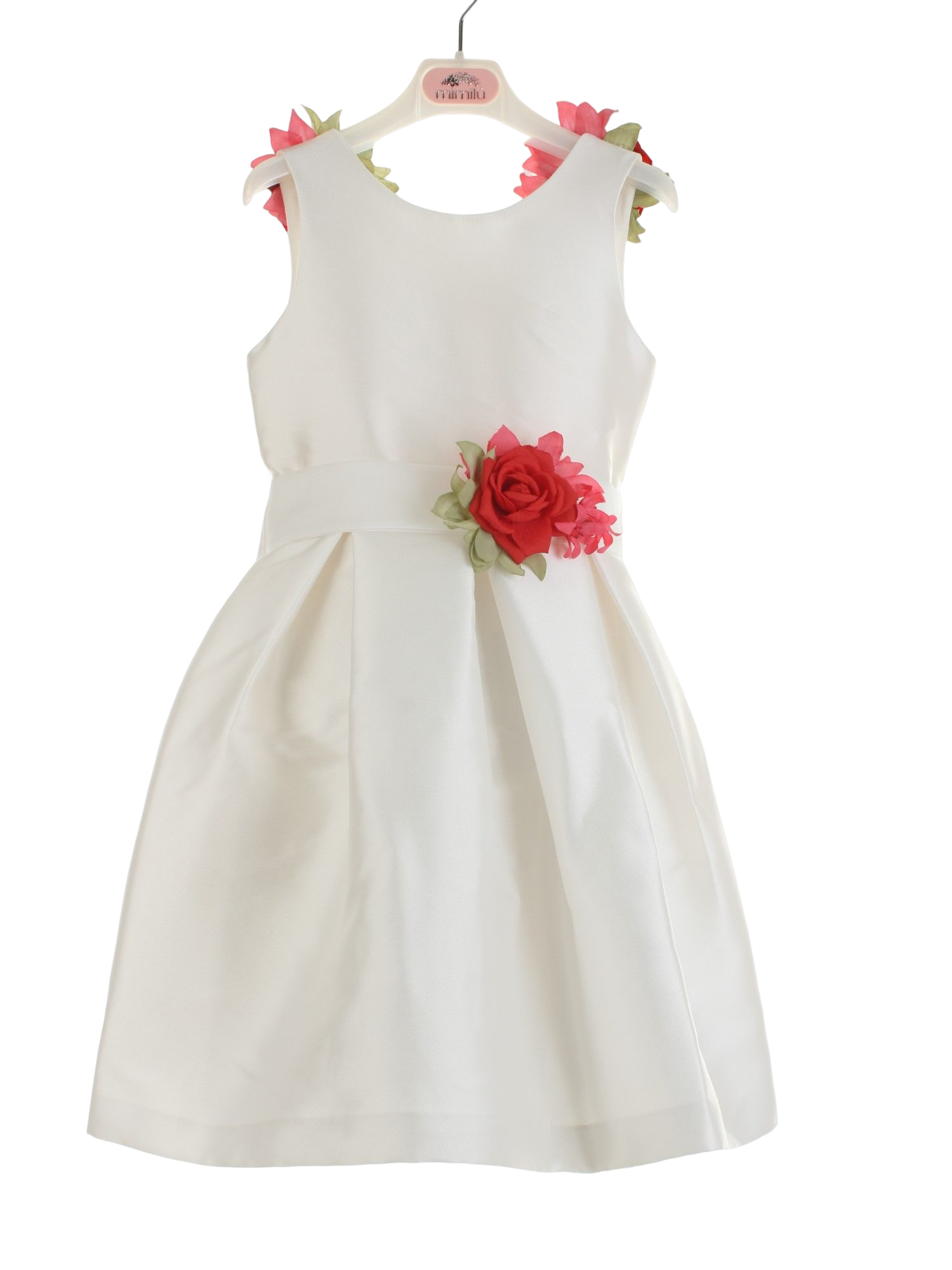 Mimilù abito da cerimonia in mikado con fiori bianco 634 BLANCO MImilù 