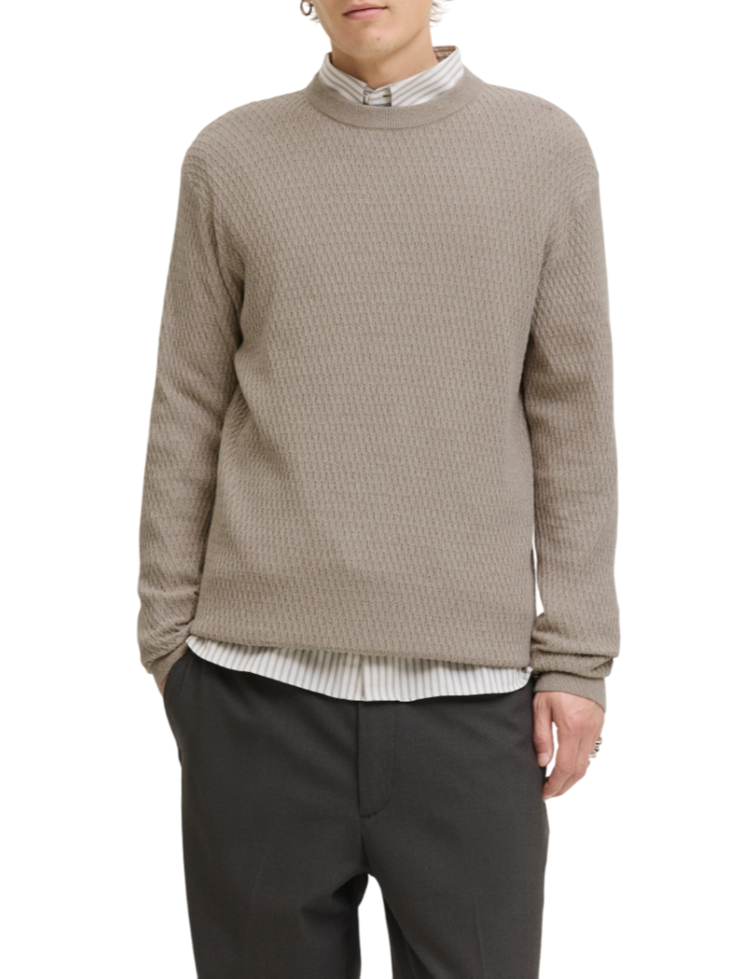 Jack&Jones maglia uomo girocollo trama rombi beige 12283381 GREIGE-TWIST JACK&JONES 