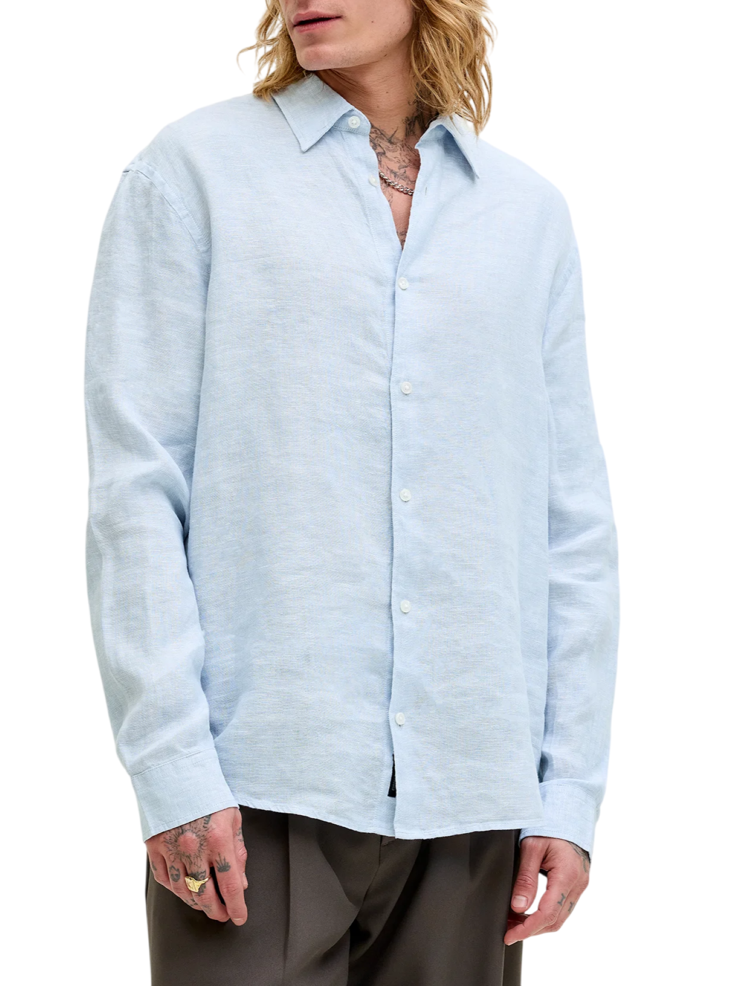 Jack&Jones camicia in lino uomo manica lunga celeste 12293563 CHAMBRAY BLUE JACK&JONES 
