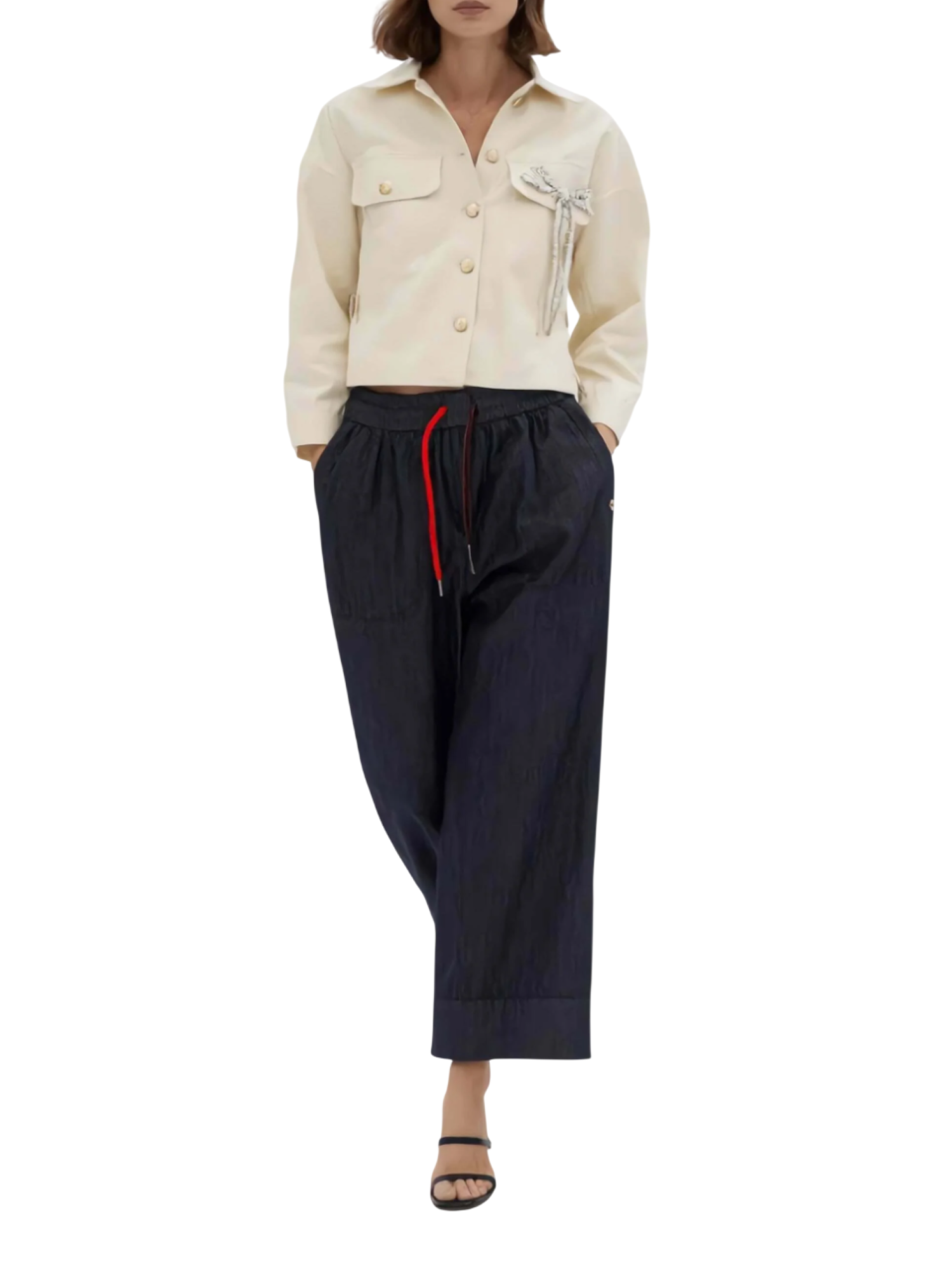 Yes Zee pantaloni donna gamba larga lavaggio scuro P386-EE00 J710 YES-ZEE 