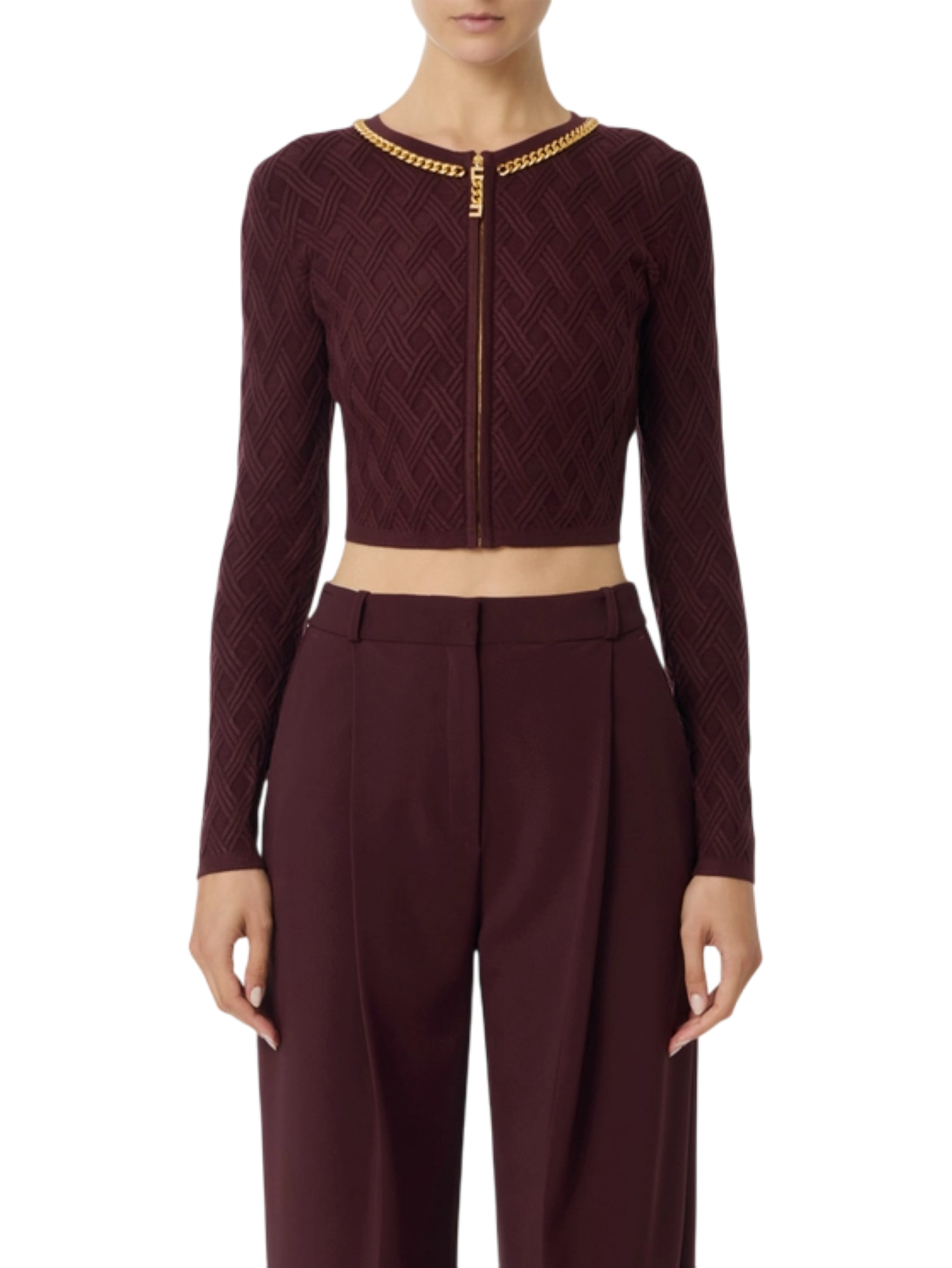 Elisabetta Franchi cardigan in maglia a rombi borgogna MK29B56E2 EA4 ELISABETTA FRANCHI 