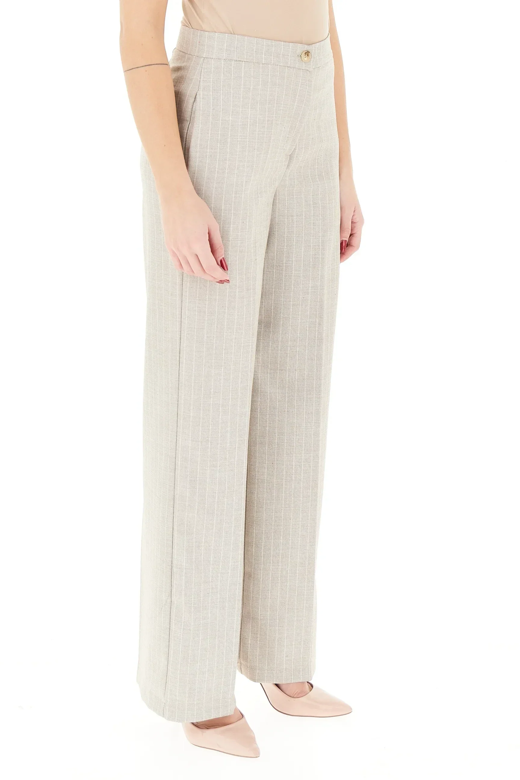 Vicolo pantaloni palazzo in fantasia gessata grigio TAB0227 BEIGE VICOLO 