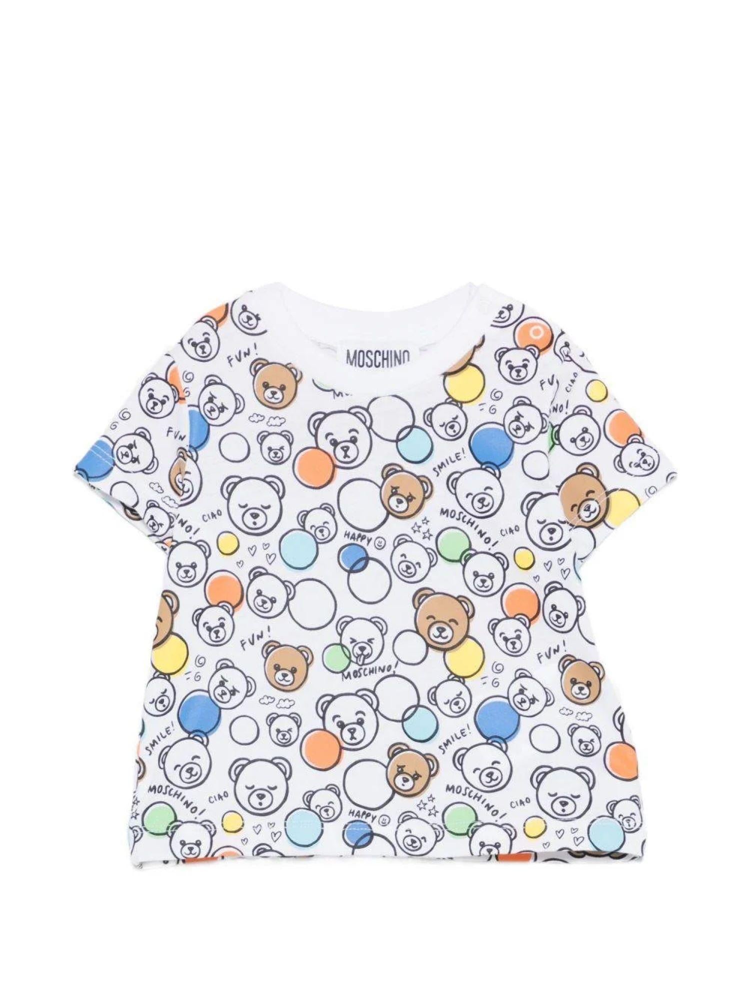 Moschino T-shirt neonato con stampa orsetti bianco multicolor MUM04R-LAB5A 83680 MOSCHINO 