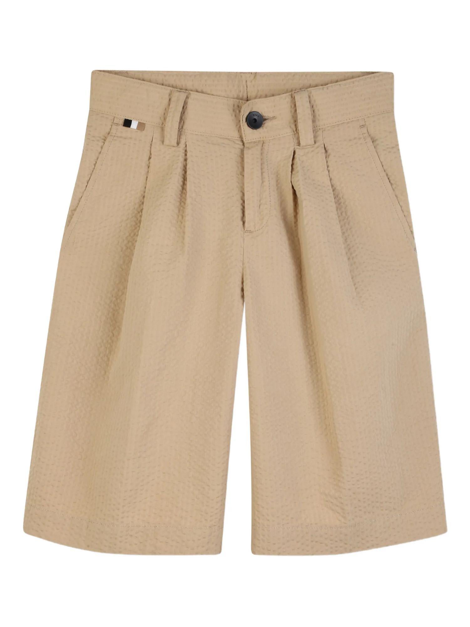 Boss bermuda bambino con pinces in cotone martellato beige J52923 BEIGE BOSS 