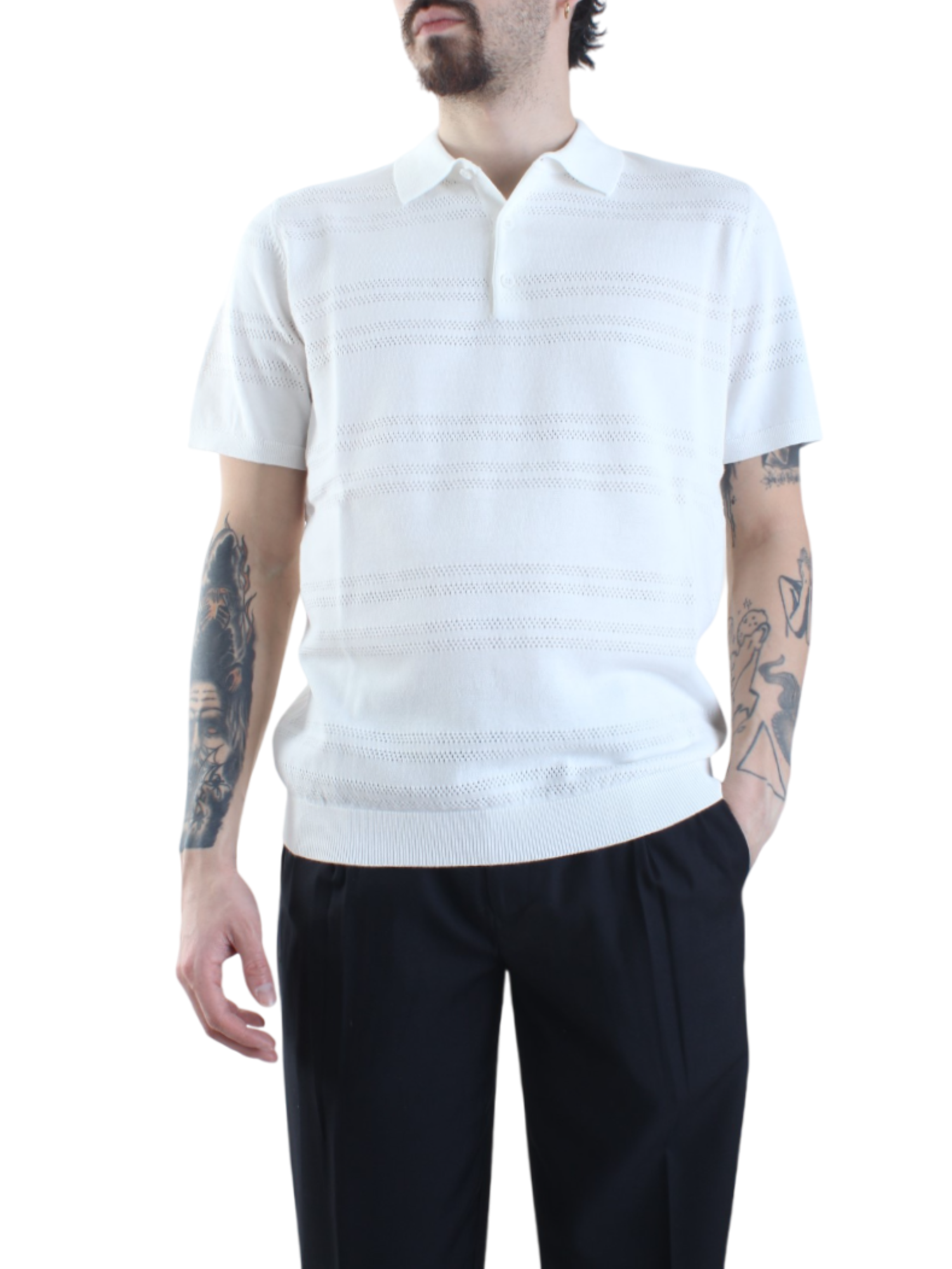 Opificio 4.0 polo manica corta in maglia traforata bianco latte