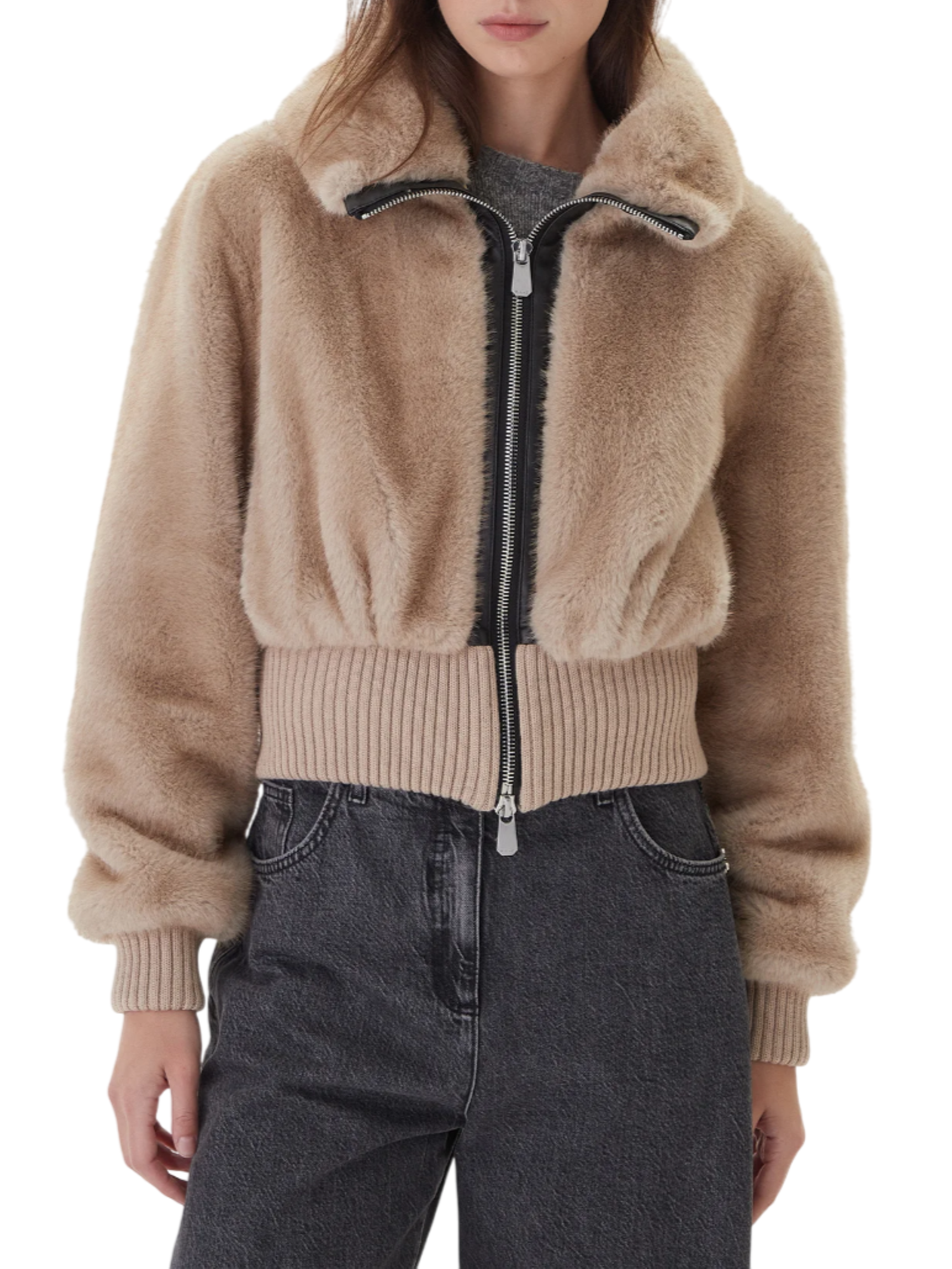 Pinko pelliccia ecologica con zip Bagels beige 105399-A2PI C60 PINKO 