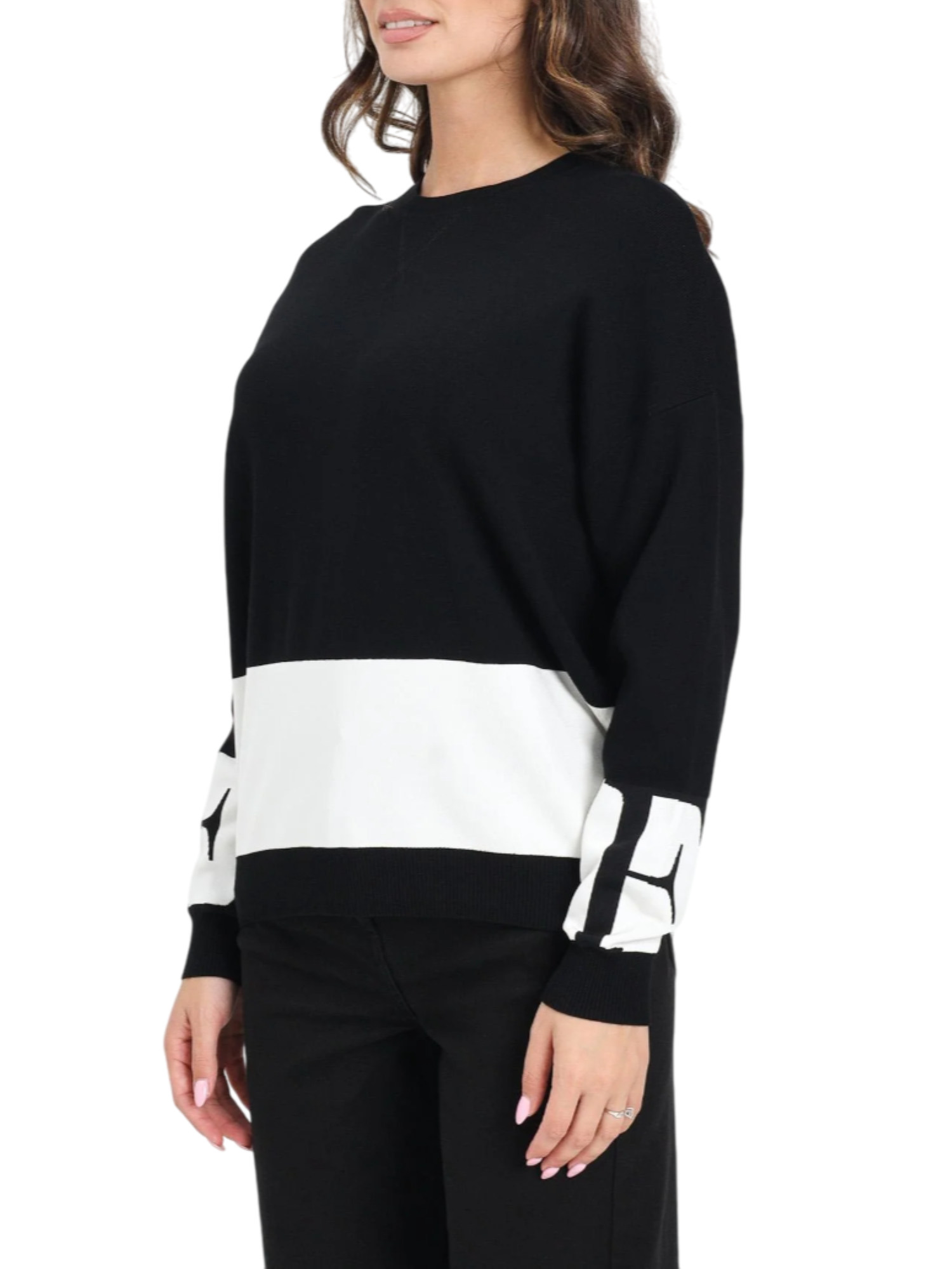 Elisabetta Franchi maglia bicolore con logo nero bianco MK01S56E2 EF3 ELISABETTA FRANCHI 