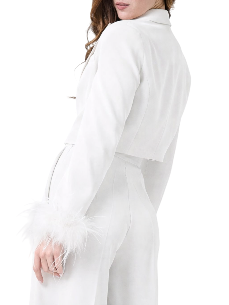 Silence giacca blazer corta con piume panna GI5008 OFF WHITE SILENCE 