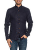 Yes Zee camicia maniche lunghe in lino con collo francese blu