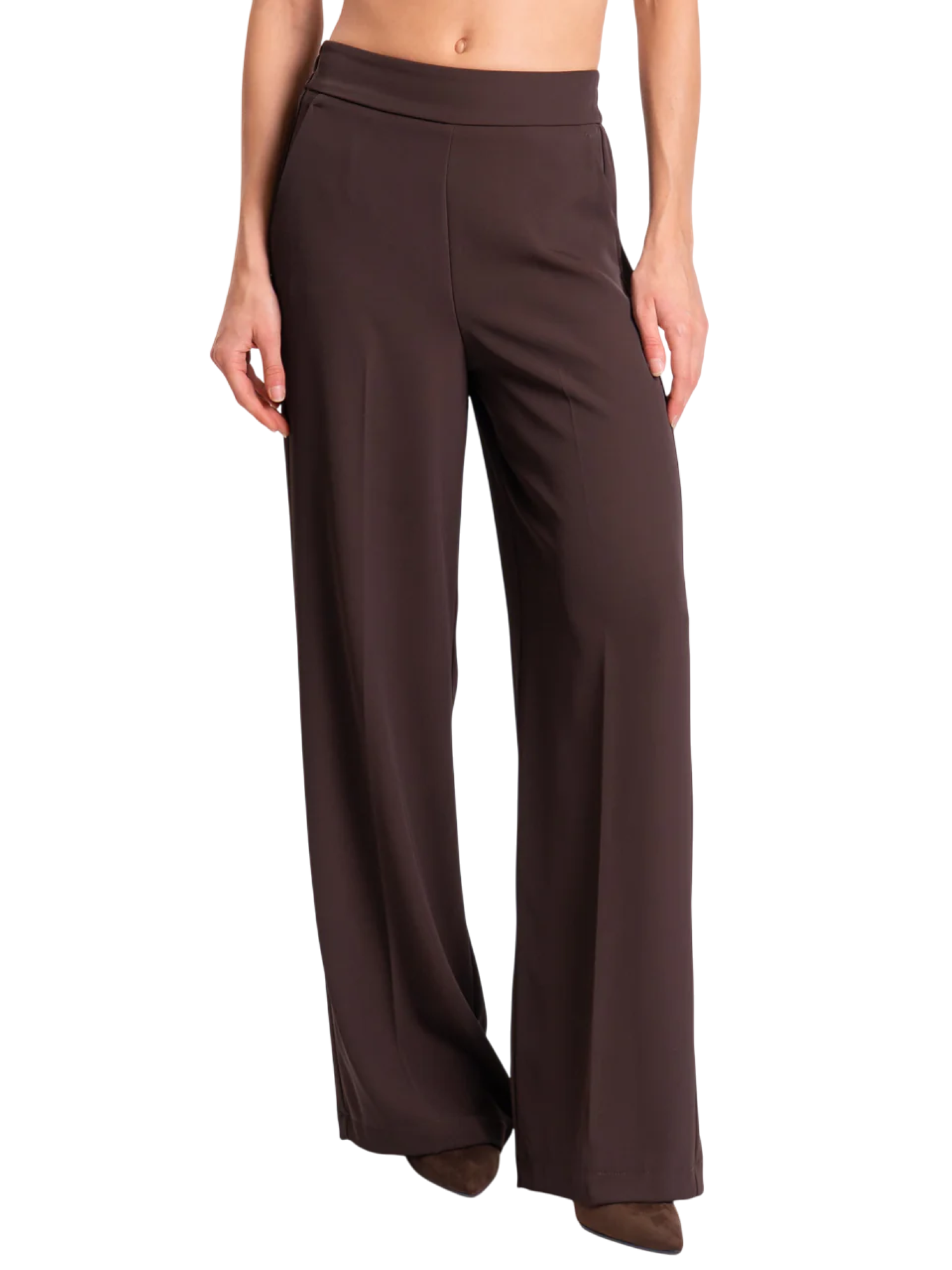 Vicolo pantaloni palazzo in tessuto fluido marrone TF0360 MARRONE VICOLO 