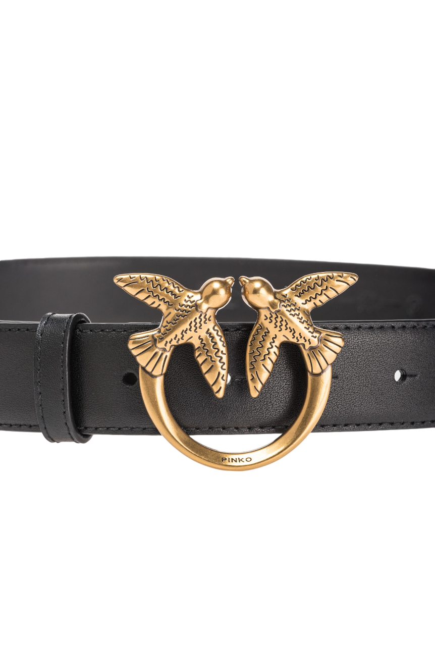 Pinko cintura in pelle con fibbia Love Birds h3 nero argento 100125-A0F1 Z99O PINKO 