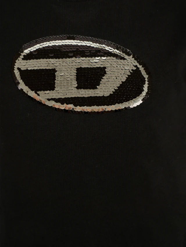 Diesel T-shirt manica corta con logo paillettes nero J02371-KYAUN K900 DIESEL 