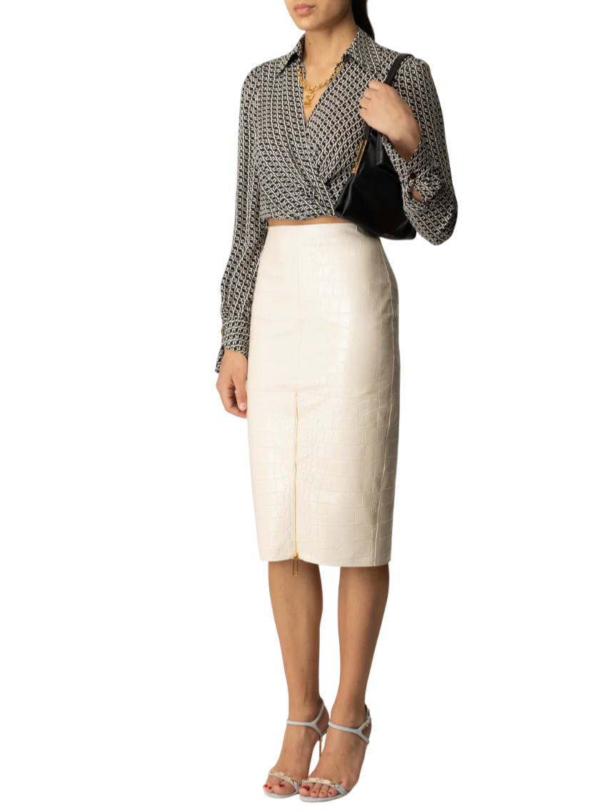 Elisabetta Franchi camicia crop in fantasia monogram nero bianco CAS0256E2 EF3 ELISABETTA FRANCHI 