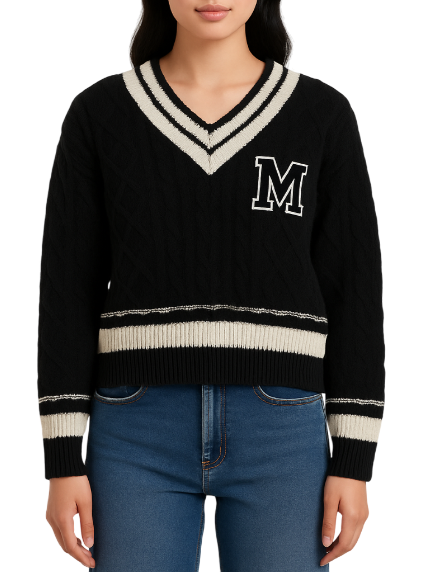 Marc Ellis maglia misto lana scollo a v nero MRCM009 019 MARC ELLIS 