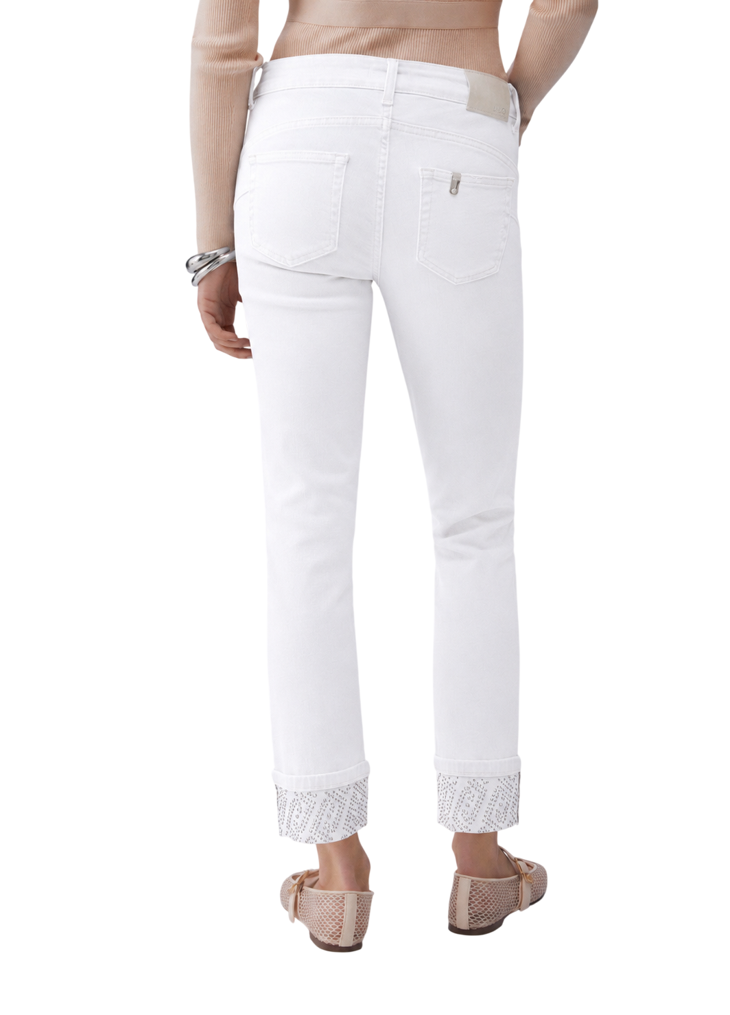 Liu Jo jeans Monroe slim con risvolto gioiello lavaggio bianco UA6006D0305 11111 LIU JO 