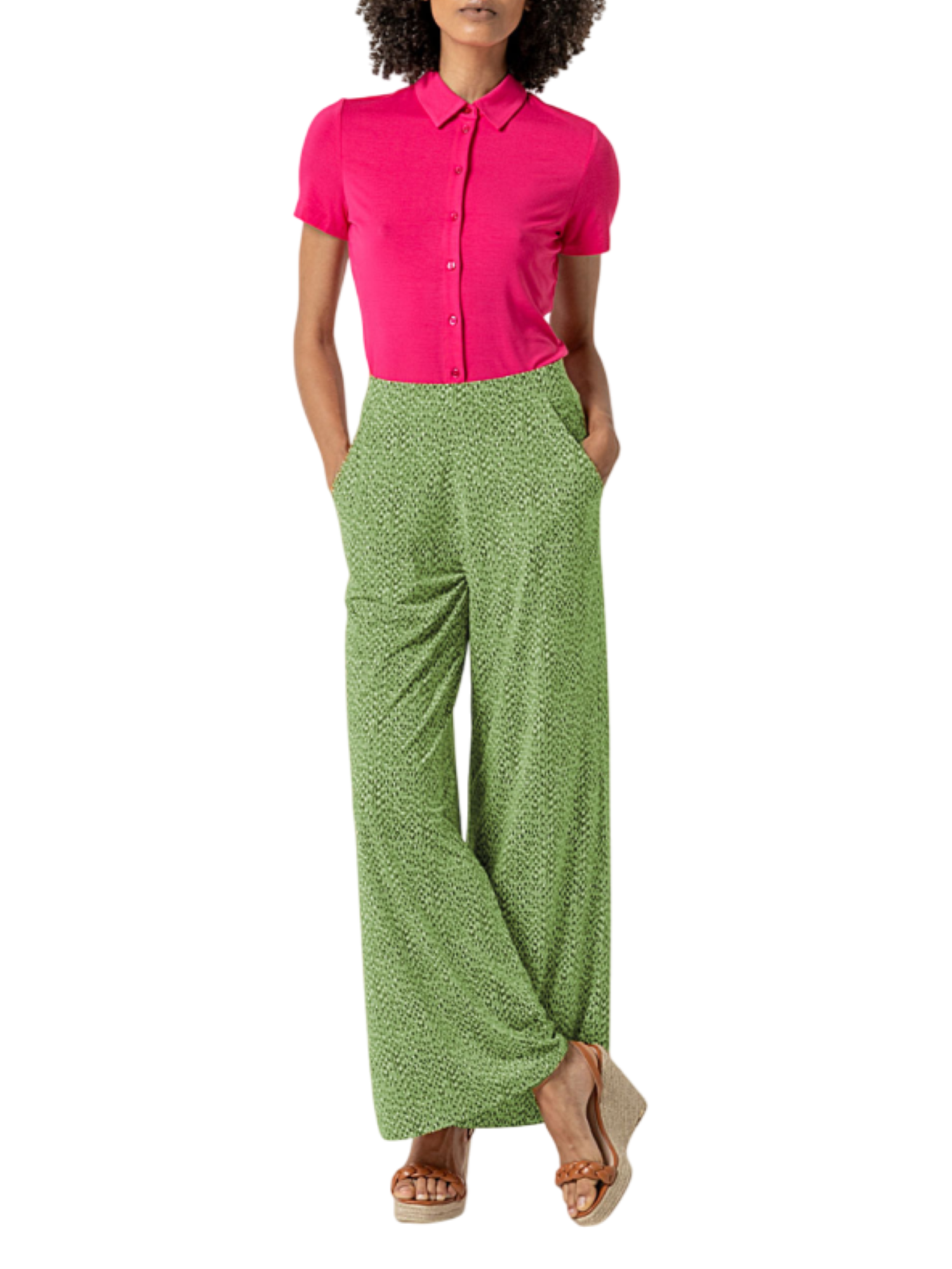 Surkana pantaloni gamba larga in fantasia verde 525ORLY515 60 SURKANA 