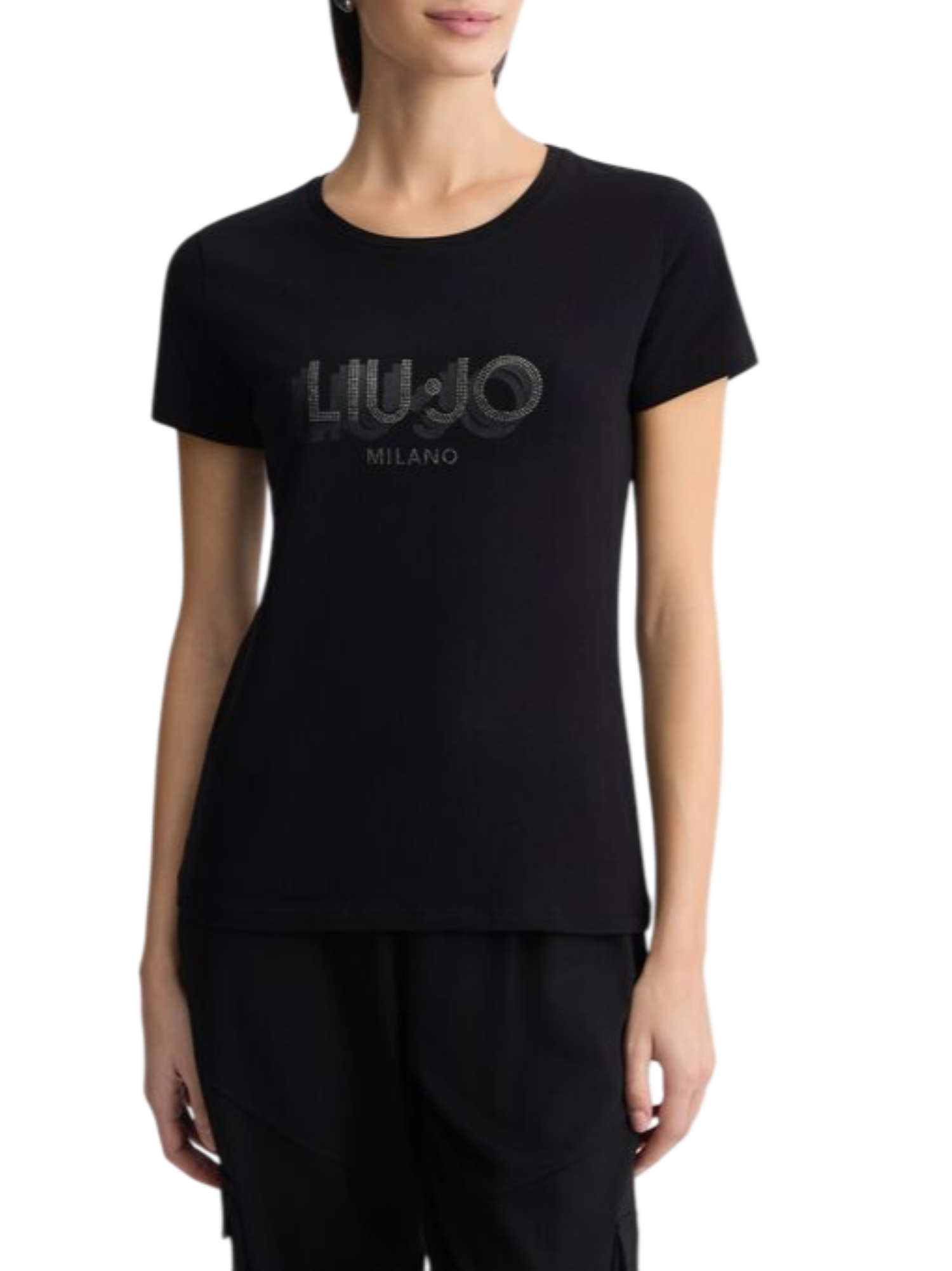 Liu Jo T-shirt manica corta slim con logo strass nero