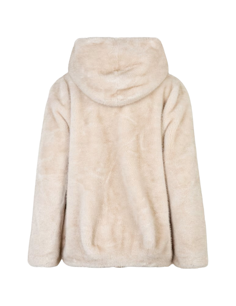 Sandro Ferrone pelliccia ecologica donna con cappuccio beige S106YBFICA LANA Sandro FERRONE 