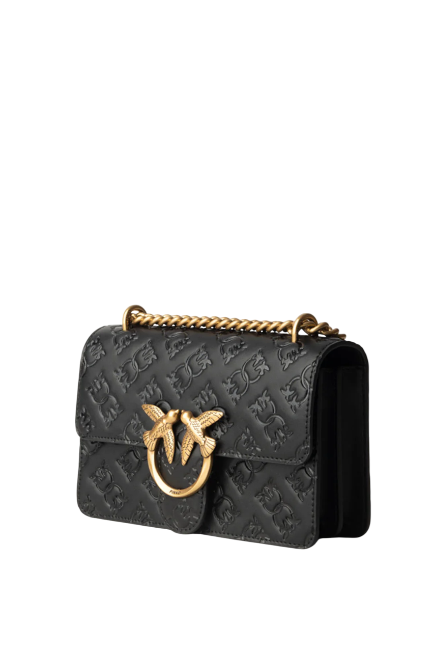 Pinko borsa Love One Mini in pelle con logo imprimè nero oro 100074-A1YB Z99Q PINKO 