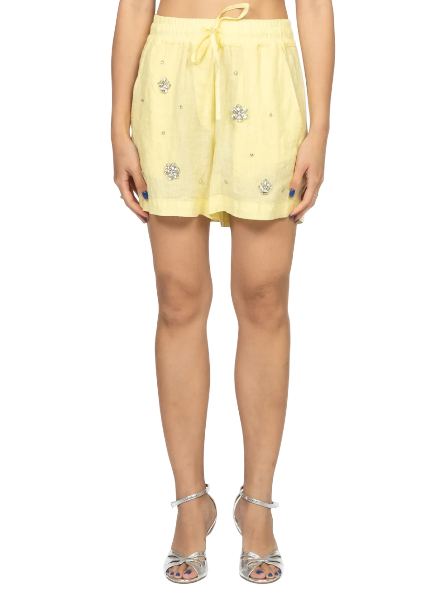 Vicolo shorts in lino con applicazioni gioiello giallo RD1019 GIALLO VICOLO 