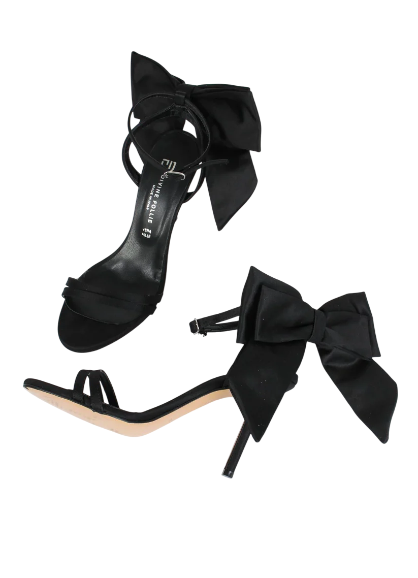 Divine Follie sandali alti satin con fiocco nero 611-63 NERO DIVINE FOLLIE 