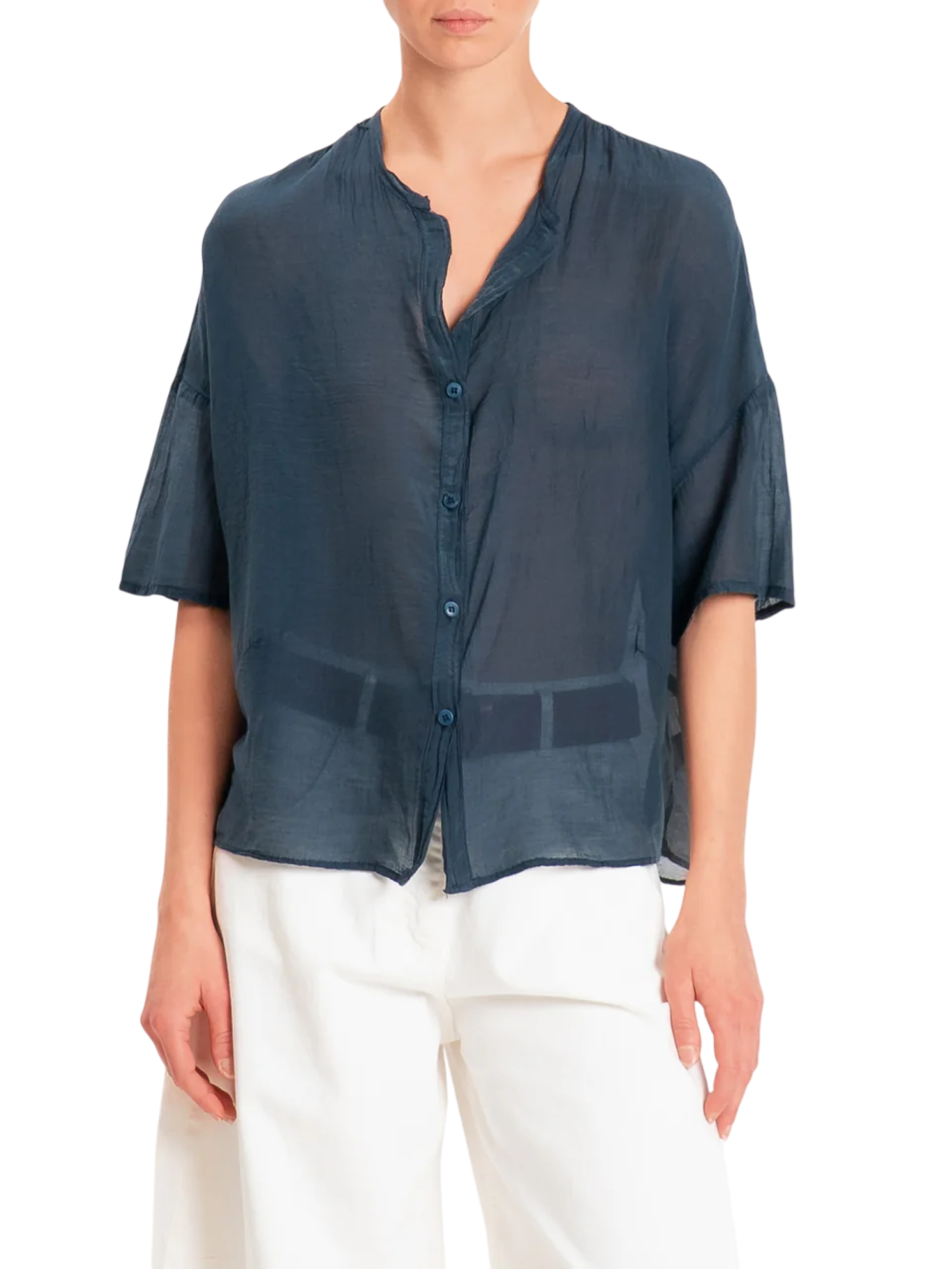 Vicolo camicia donna misto seta blu TAB0670 BLU VICOLO 