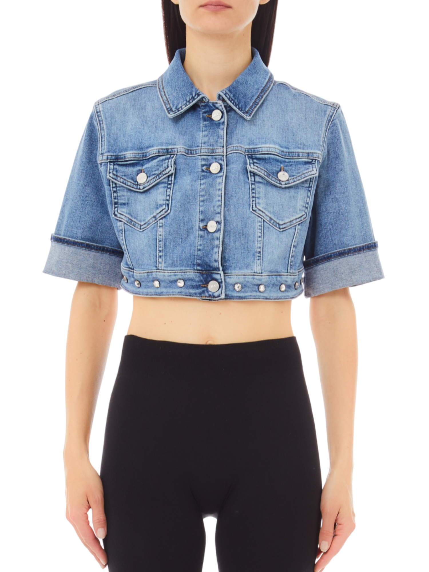 Liu Jo giubbino crop in denim manica corta lavaggio blu medio