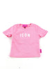 Icon T-shirt crop maniche corte a costine rosa