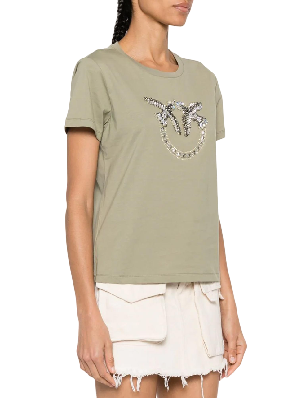 Pinko T-shirt Quentin a manica corta con logo Love Birds gioiello verde