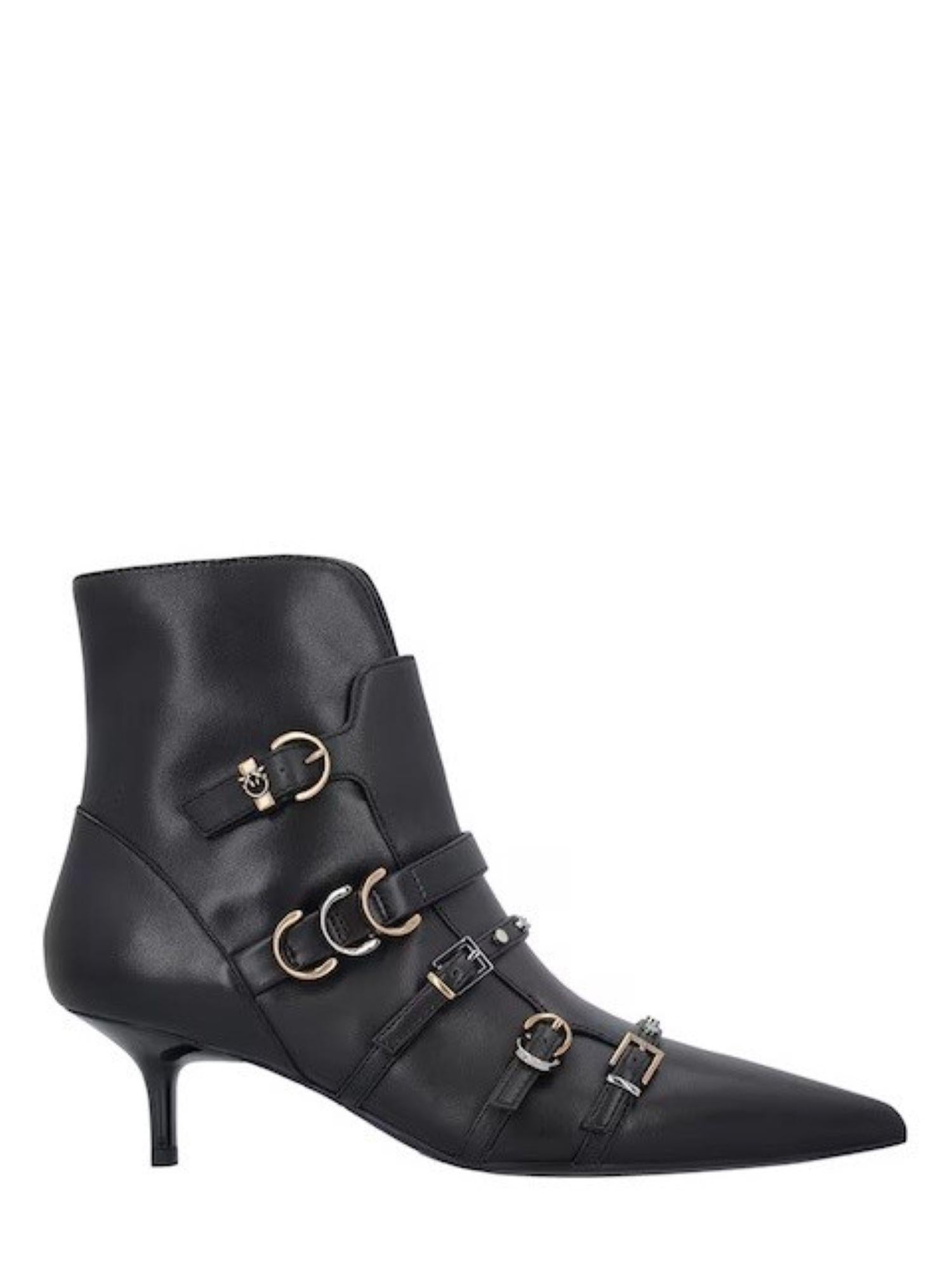 Pinko stivali tronchetti Gloria con fibbie nero SD0361P087 Z99 PINKO 