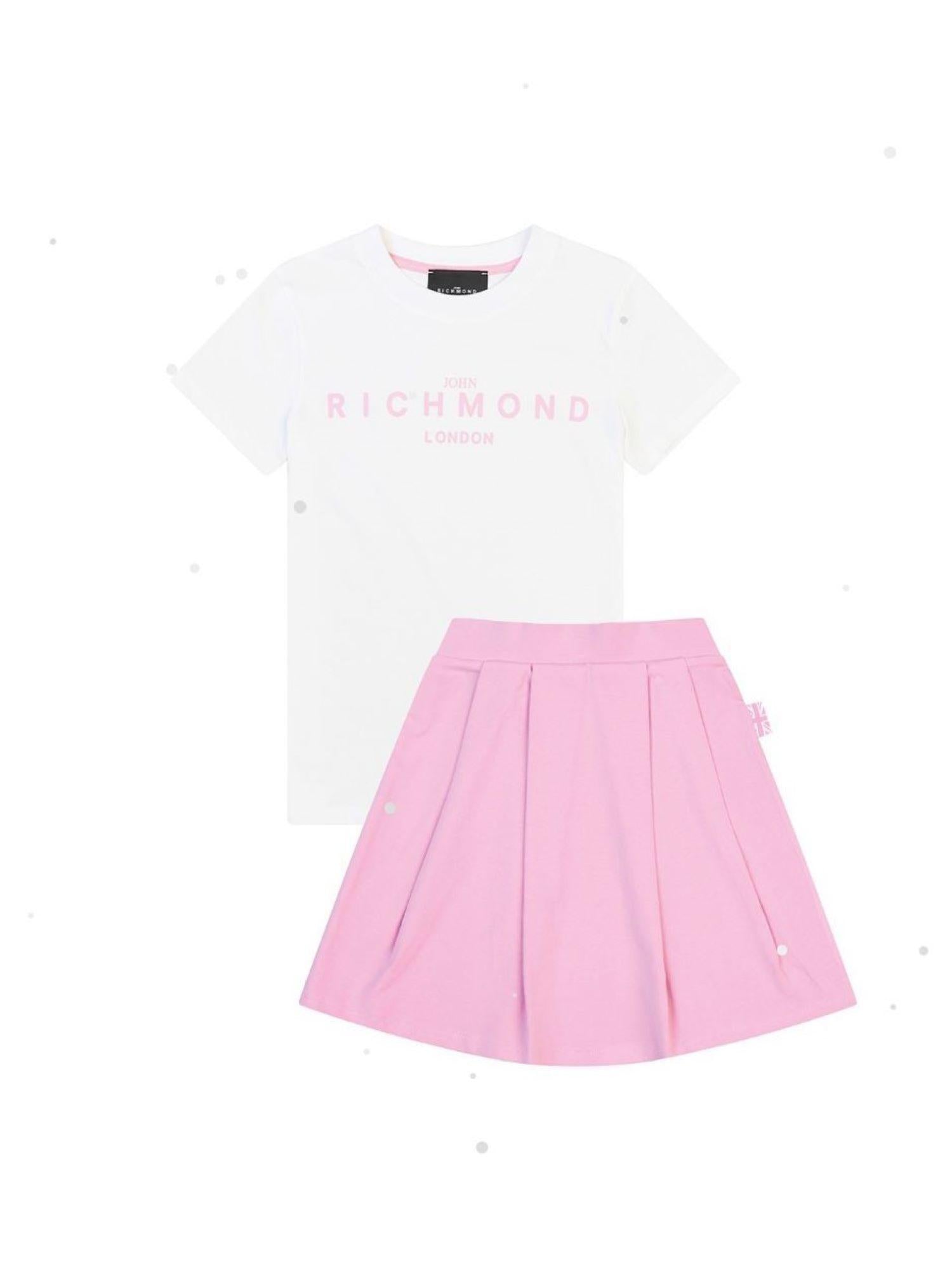 John Richmond completo T-shirt e gonna Kurrat con logo bianco rosa RGP25005CJ WHITE-PINK John RICHMOND 