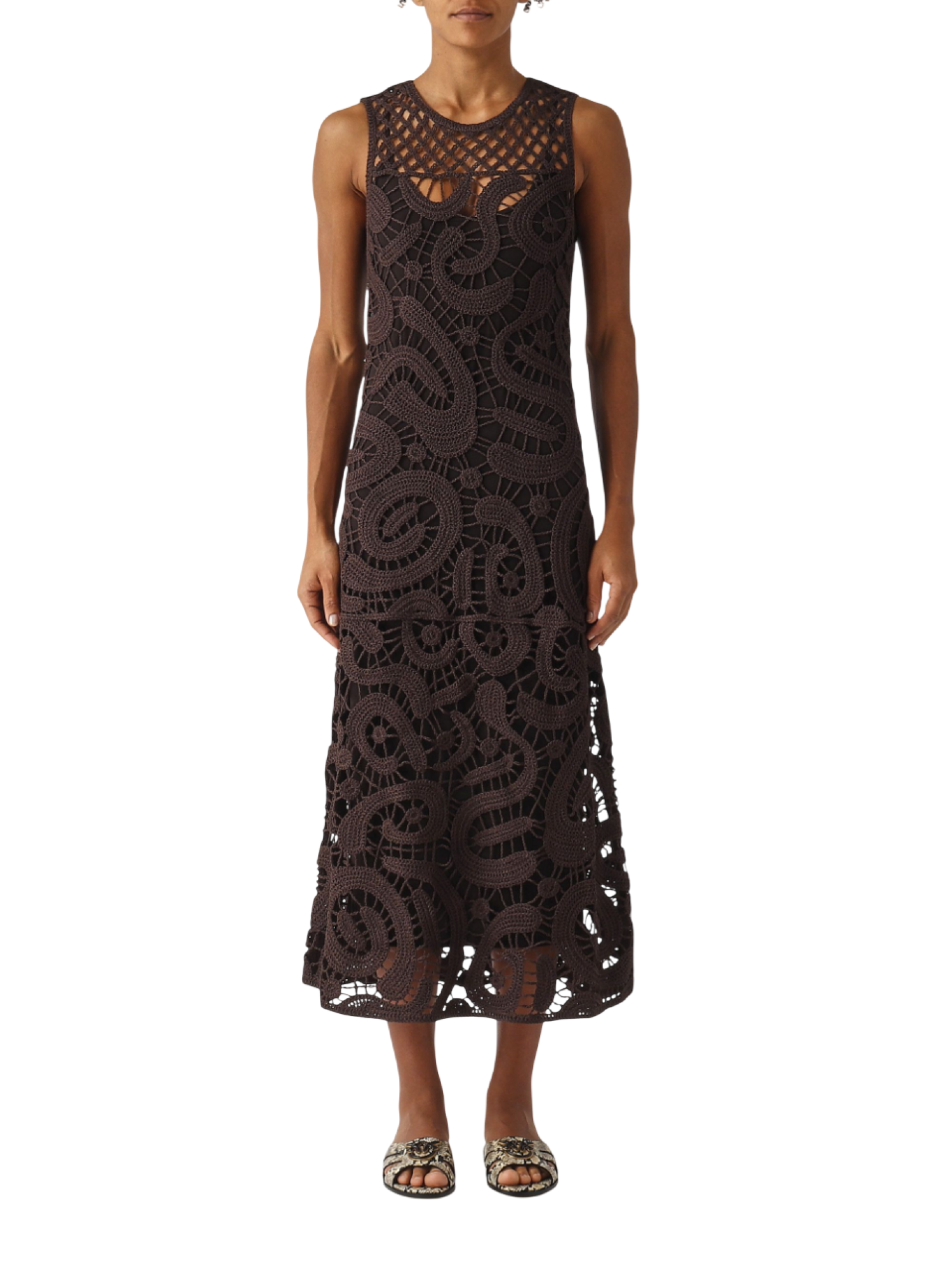 Pinko abito midi Bufera crochet marrone 106361-A354 M05 PINKO 