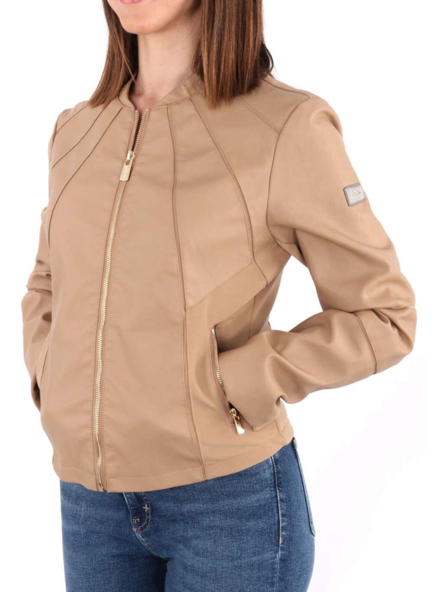 Yes Zee giubbino in ecopelle con inserti in tessuto Ottoman cammello J405-G100 0203 YES-ZEE 