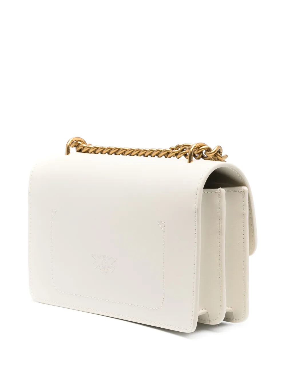 Pinko borsa Love One Mini in pelle con logo Love Birds bianco oro