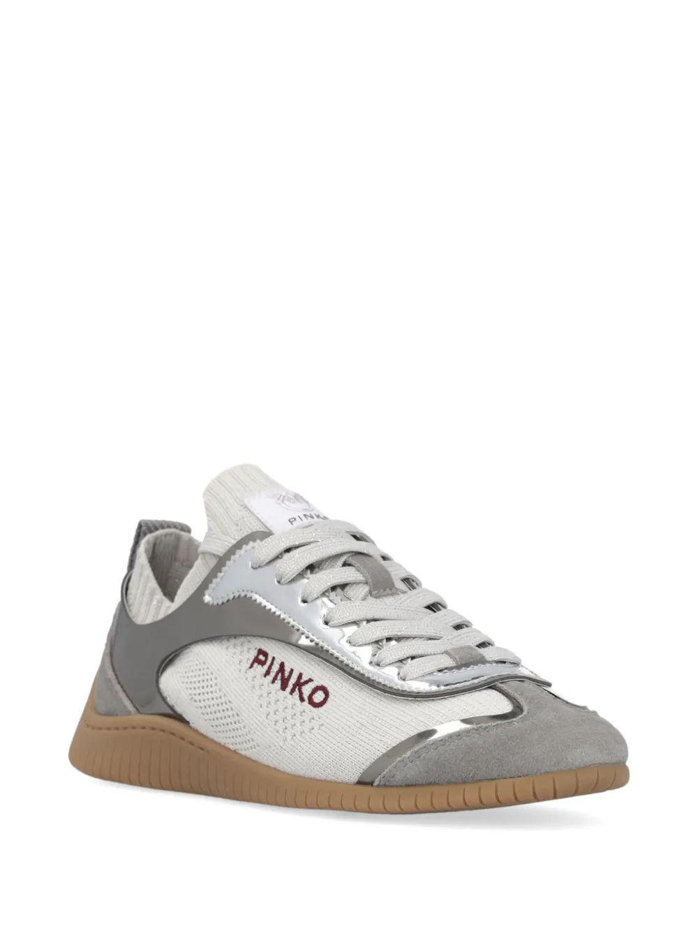 Pinko sneakers Reby in maglia e dettagli laminati grigio