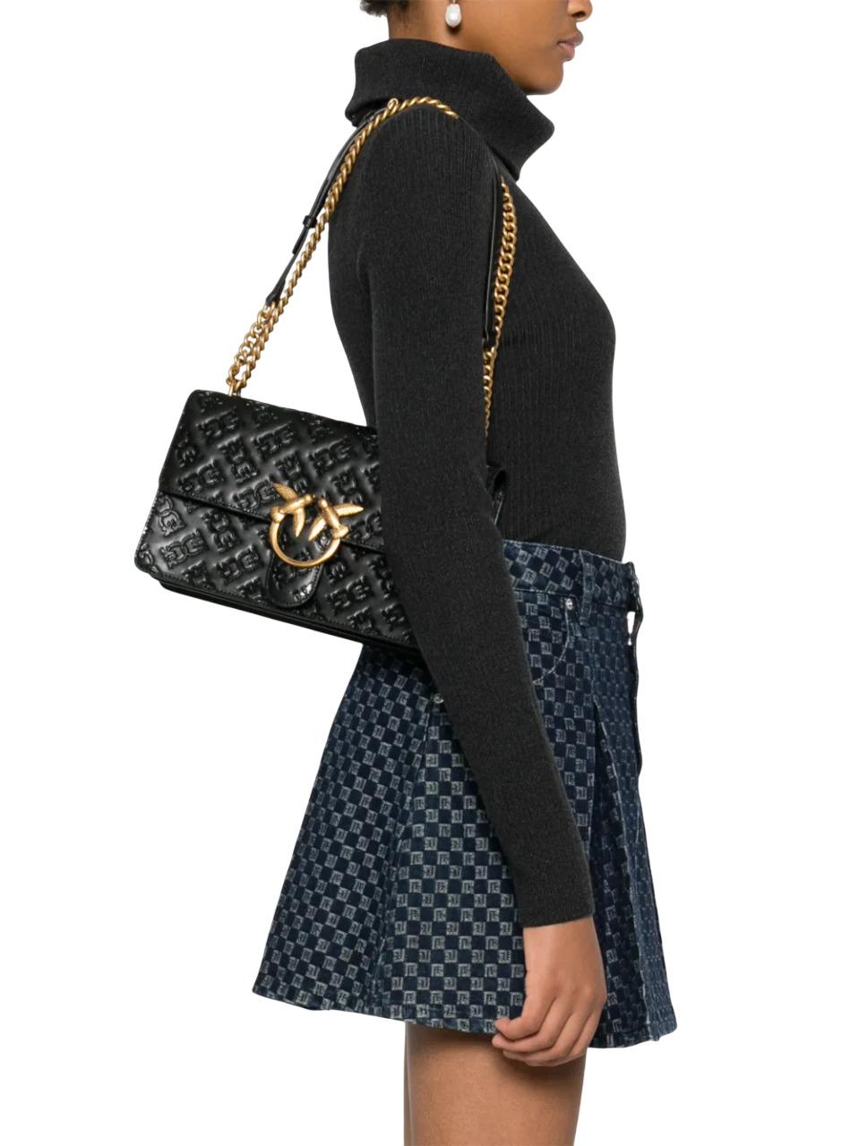 Pinko borsa Love Bag One Classic in pelle con logo imprimè nero 100941-A1YB Z99Q PINKO 
