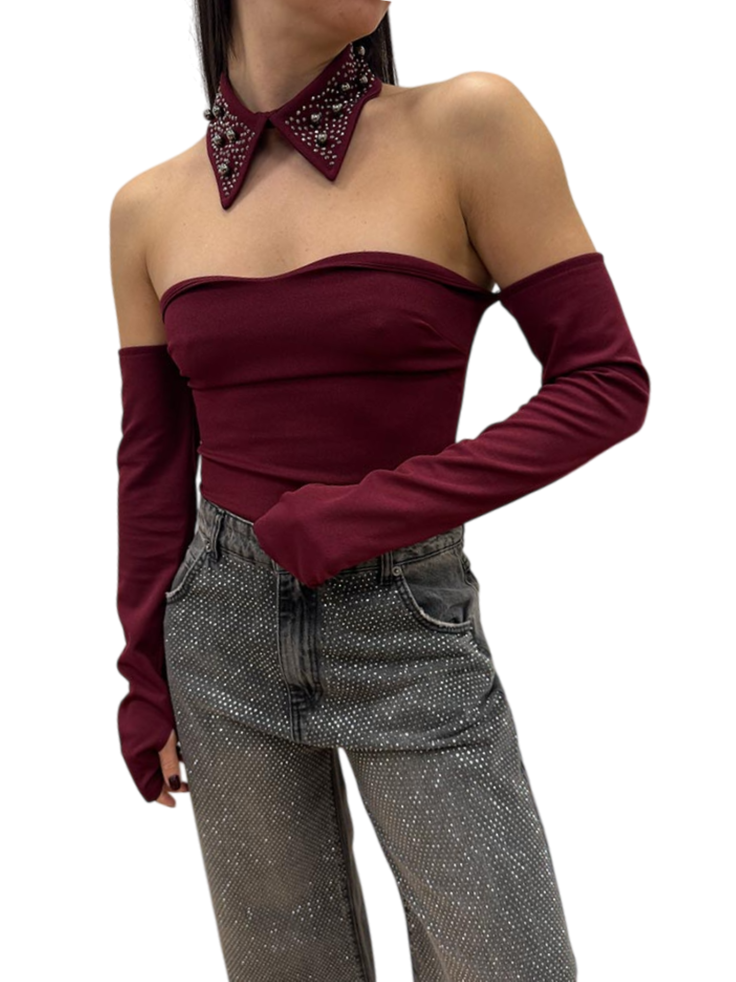 Haveone top con colletto gioiello bordeaux RVS-M044 BORDEAUX HAVEONE 