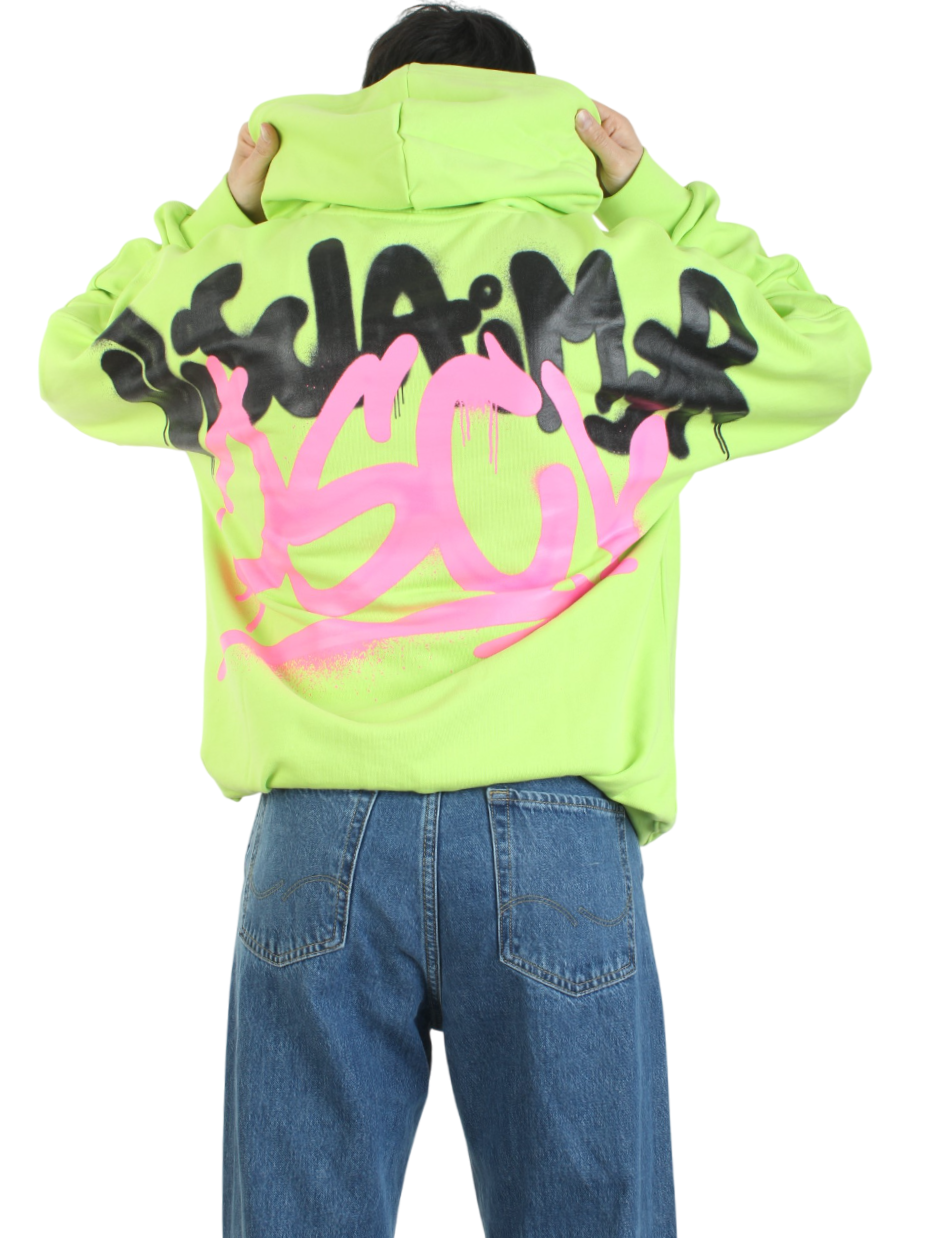 Disclaimer felpa con cappuccio maxi stampe verde lime 54825 GIALLO LIME DISCLAIMER 