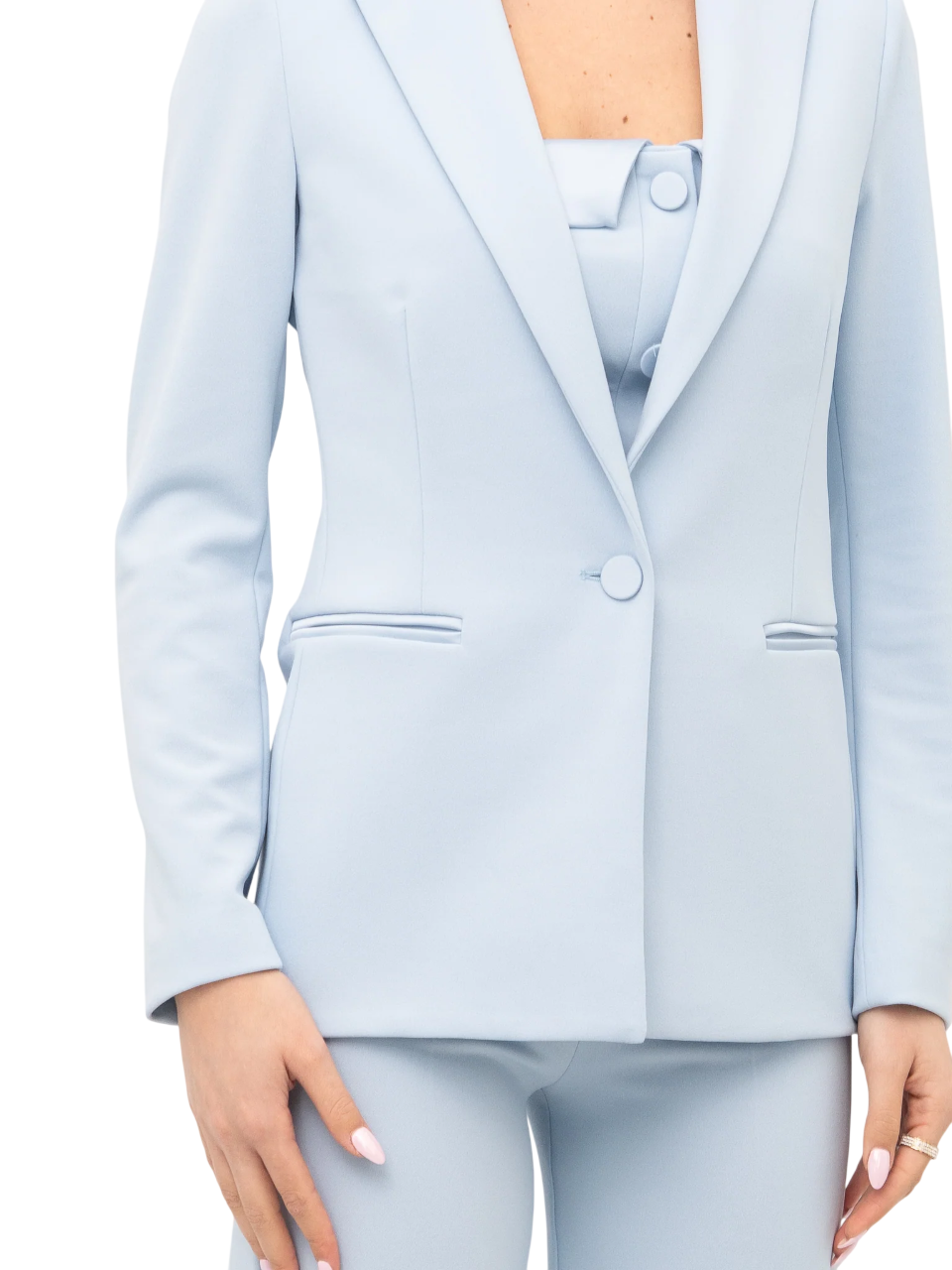 Vicolo giacca blazer monopetto con dettagli satin celeste TAB0230 CELESTE VICOLO 