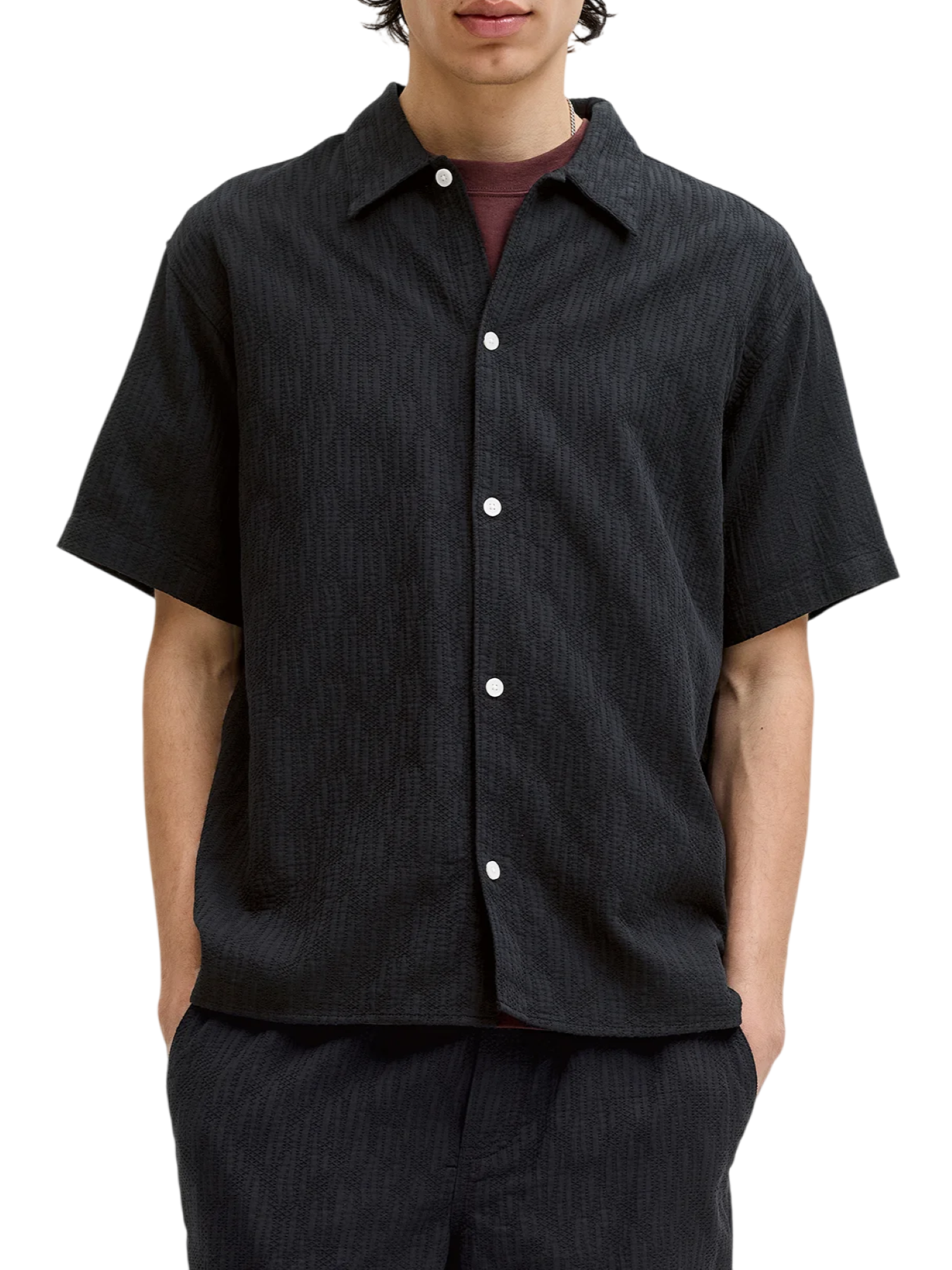 Jack&Jones camicia manica corta uomo nero 12293555 BLACK JACK&JONES 