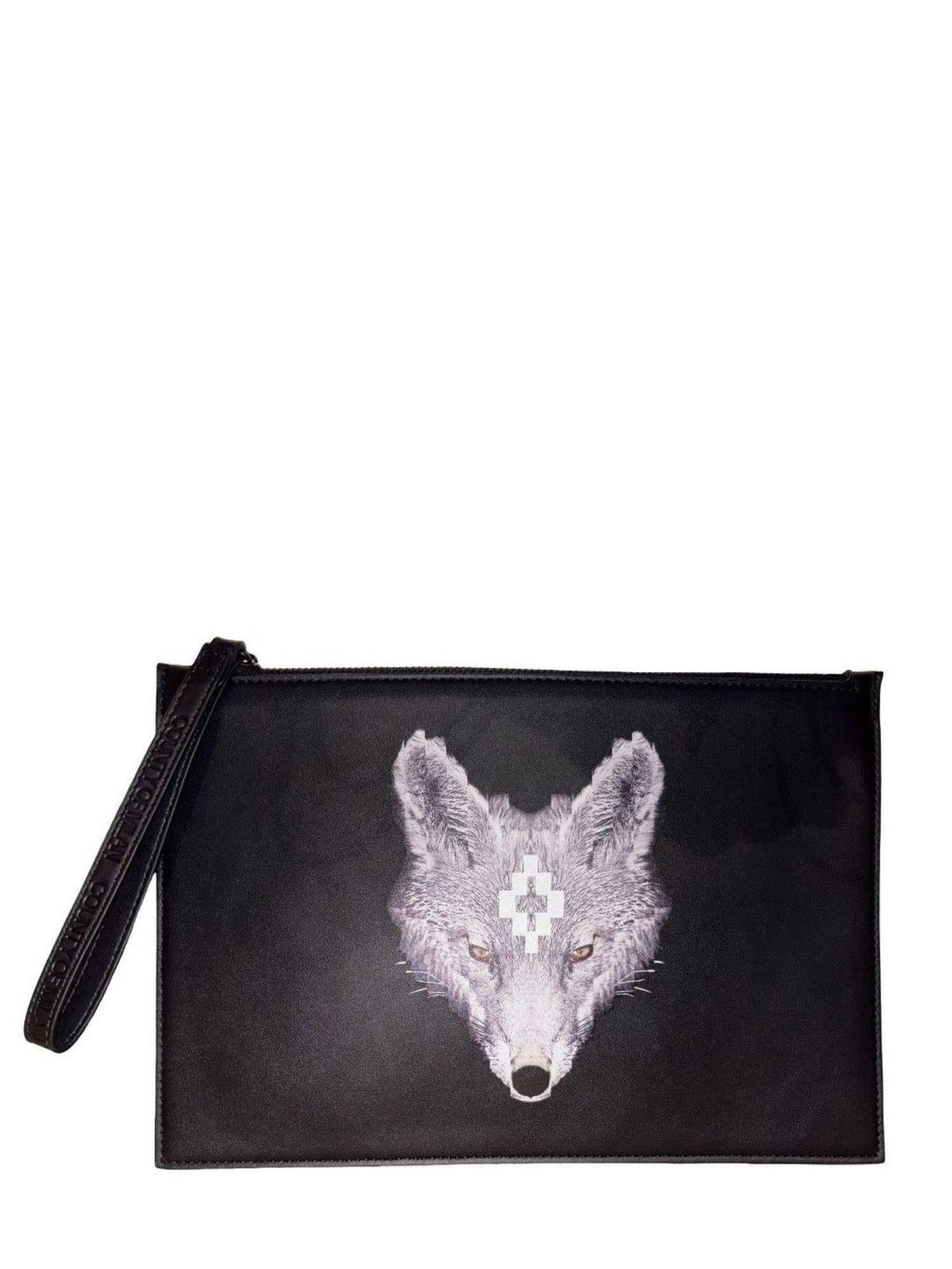 County of Milan pochette uomo in ecopelle stampa lupo nero COMAF250138 NERO-WOLF COUNTY OF MILAN 