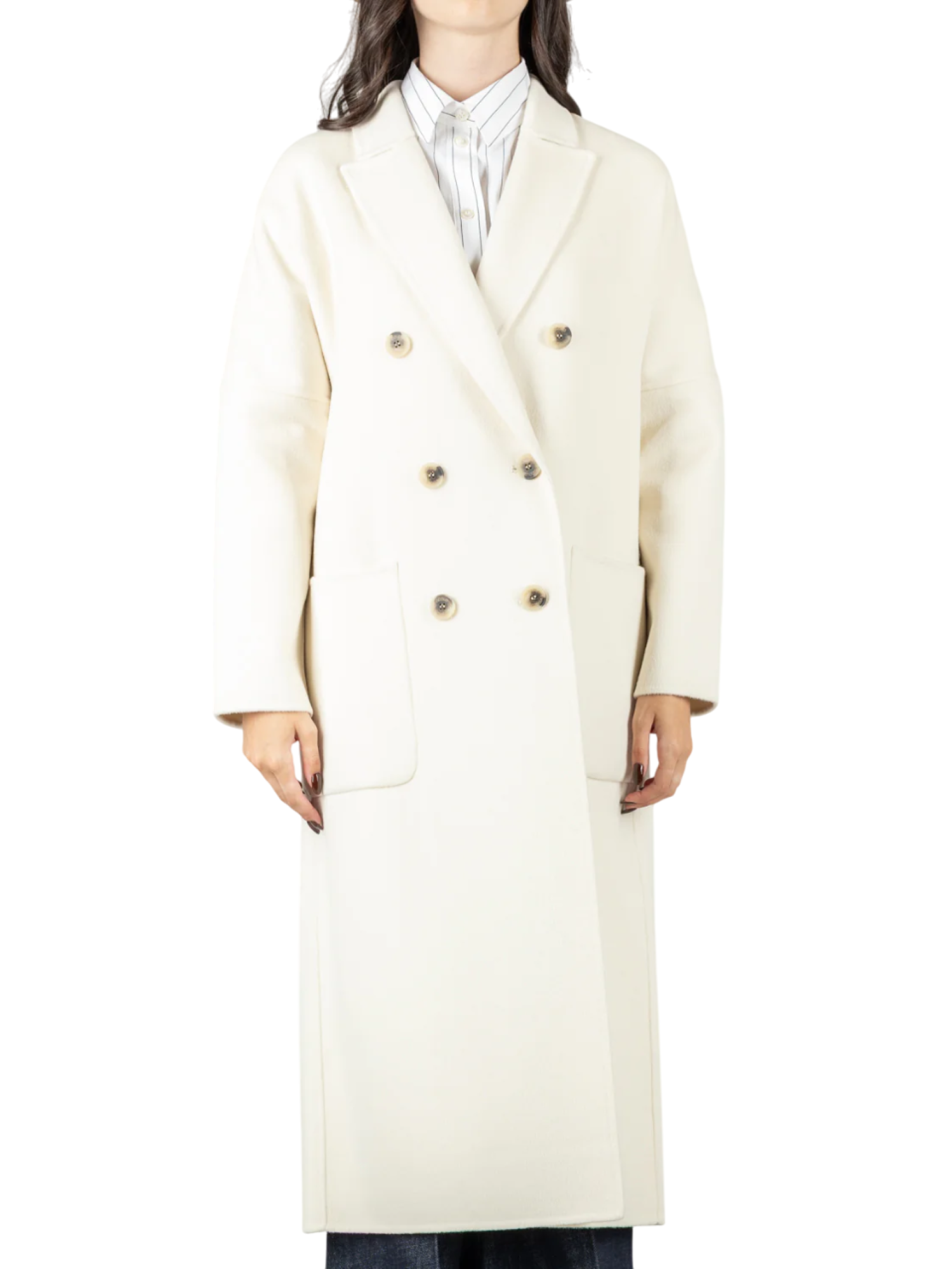 Vicolo cappotto lungo doppiopetto misto lana panna TF0001 PANNA VICOLO 