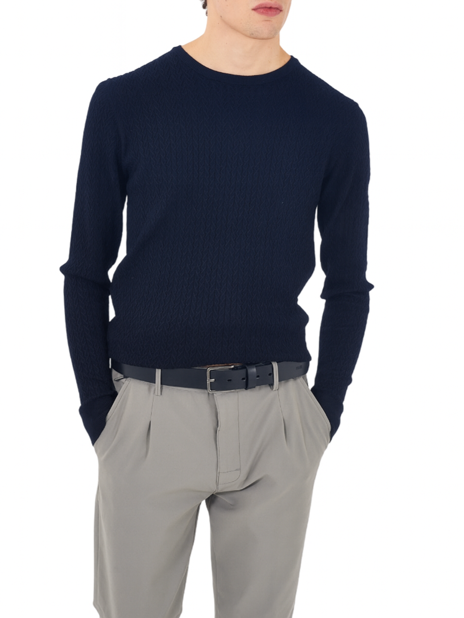 Yes Zee maglia uomo con trecce blu M824-ME00 0710 YES-ZEE 