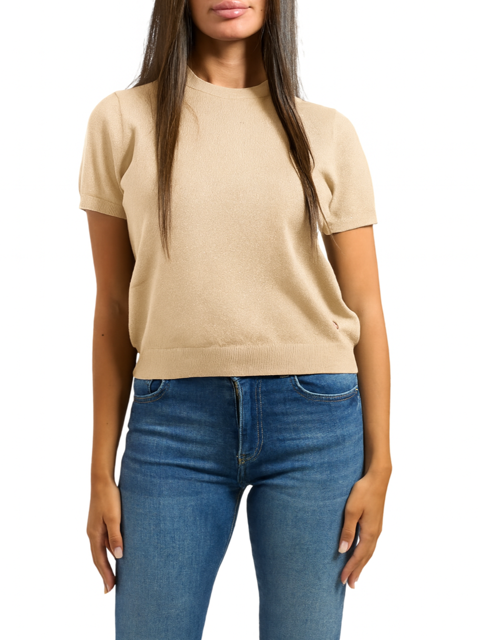 Yes Zee maglia manica corta in lurex beige M101-BL00 0222 YES-ZEE 