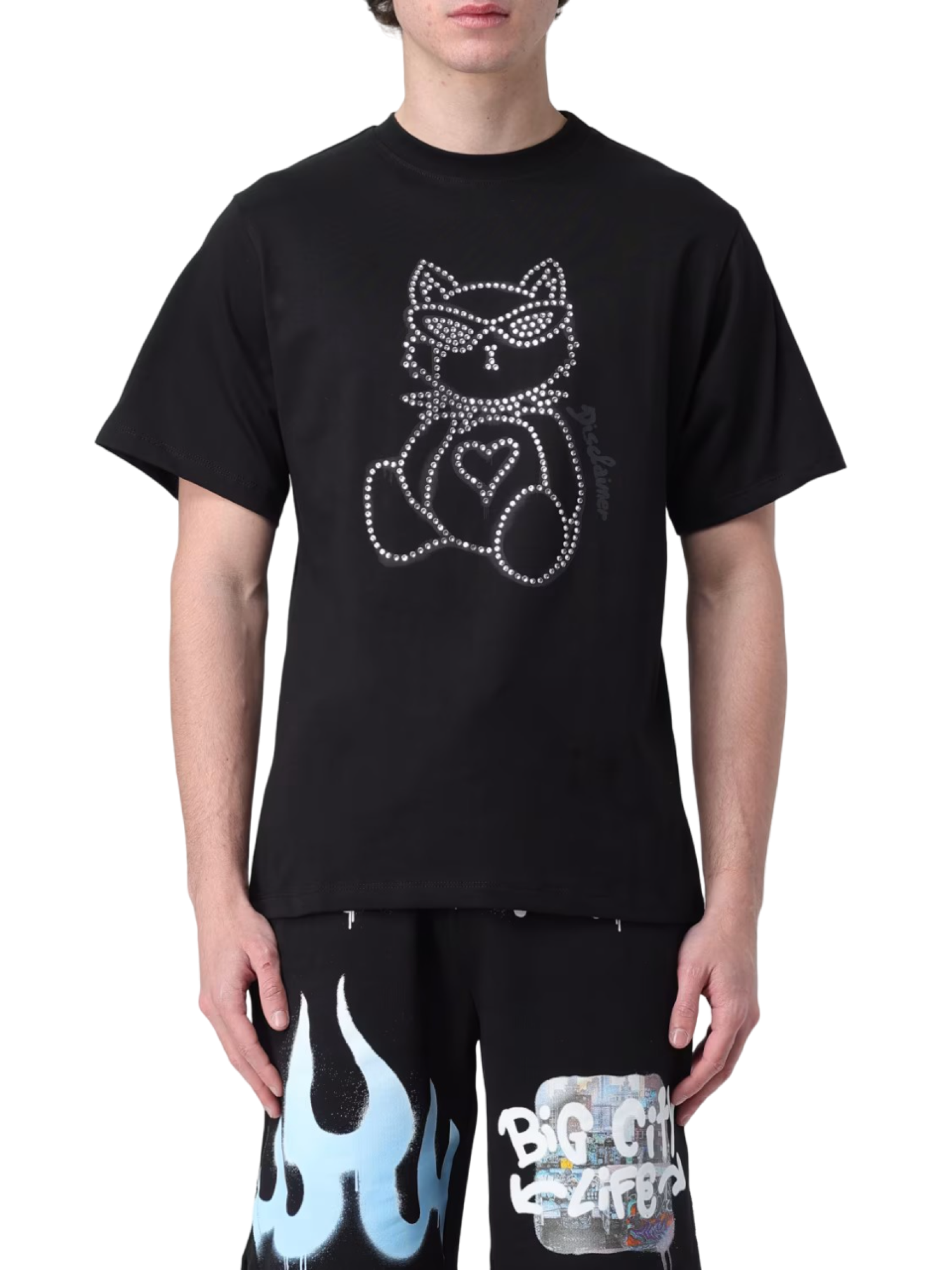 Disclaimer T-shirt manica corta con gatto strass nero 54363 NERO DISCLAIMER 