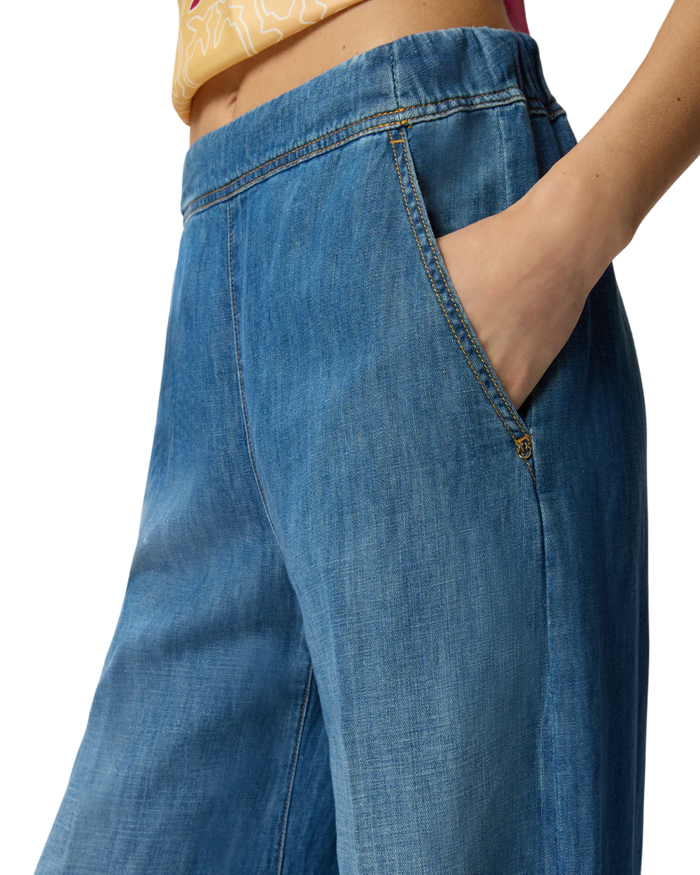Pinko jeans misto lino Spiaggia wide leg lavaggio blu 106398-A33J PJD PINKO 
