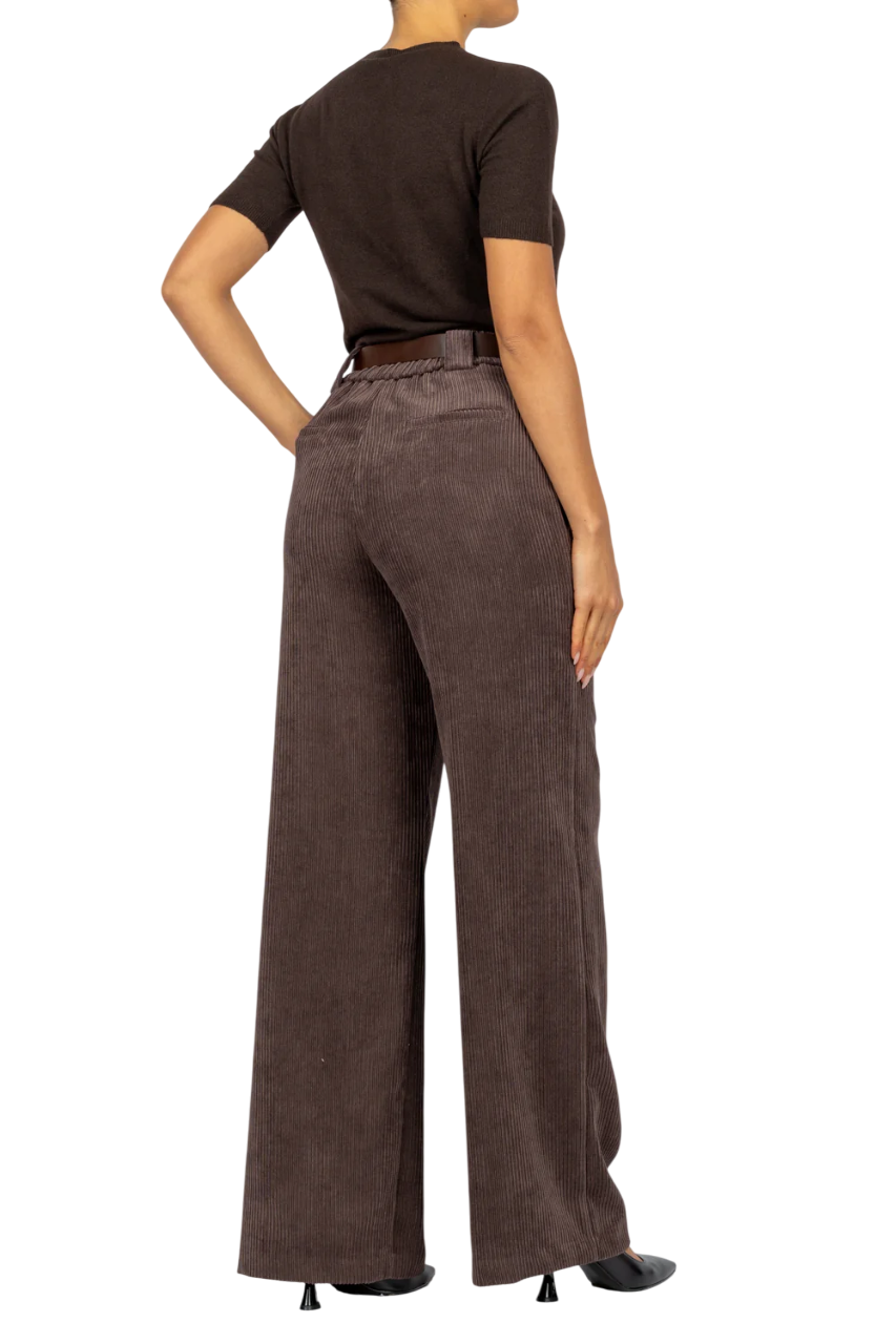 Tensione In pantaloni a palazzo in velluto a costine marrone TE25P4597 MORO TENSIONE IN 