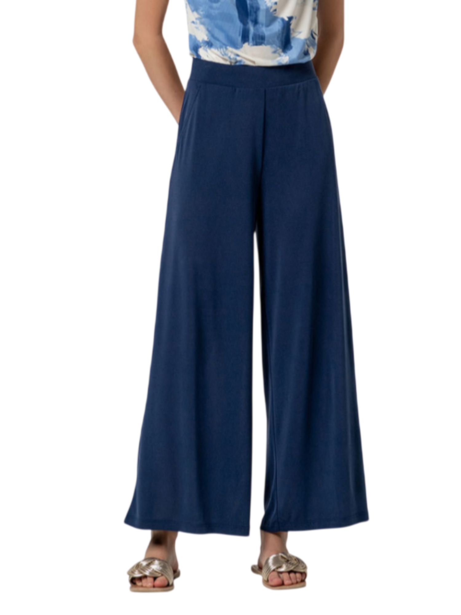 Surkana pantalone wide leg donna misto modal blu 526BAMO518 52 SURKANA 