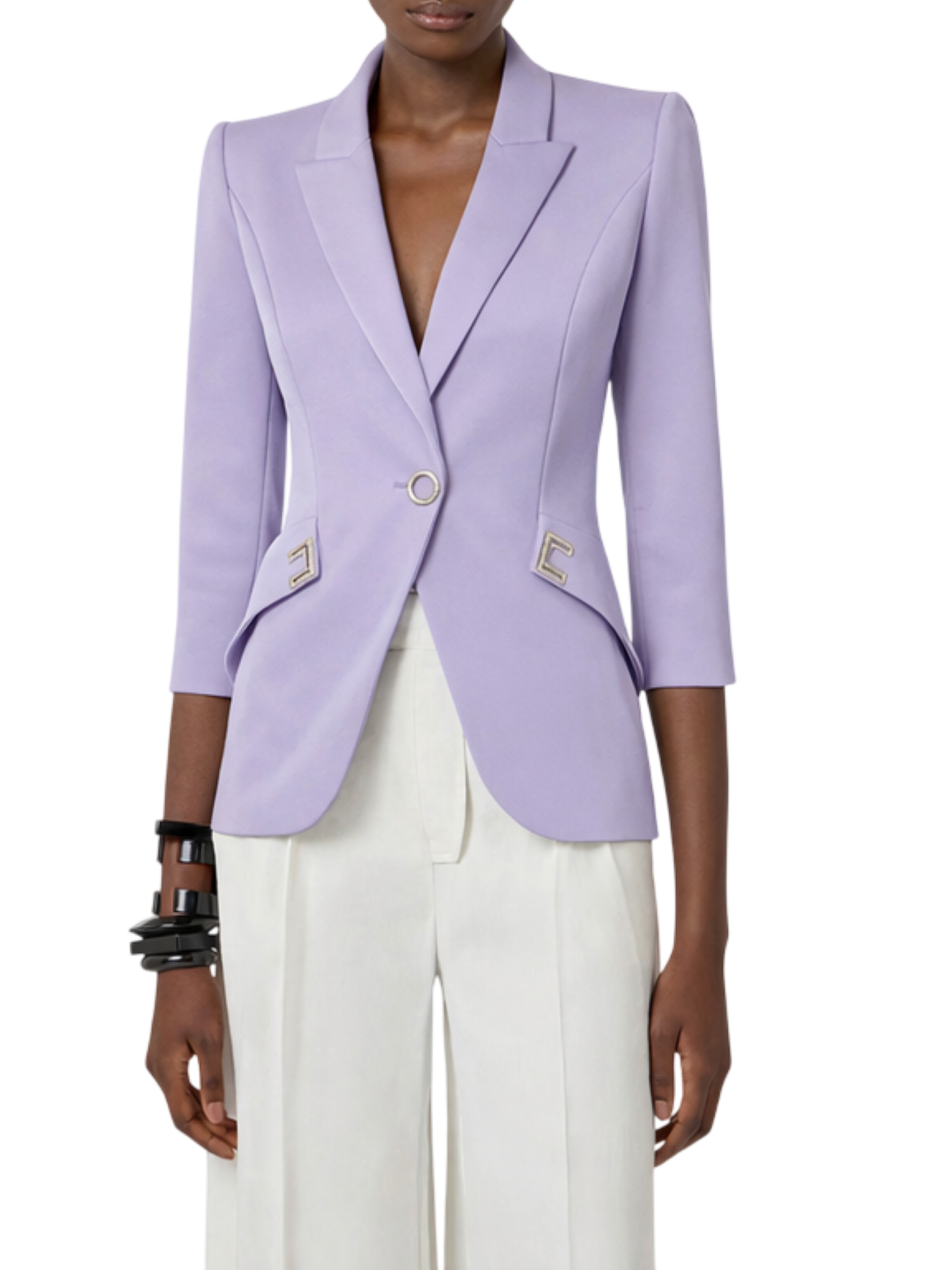 Elisabetta Franchi giacca blazer monopetto con dettagli logati lilla GI21561 EV7 ELISABETTA FRANCHI 
