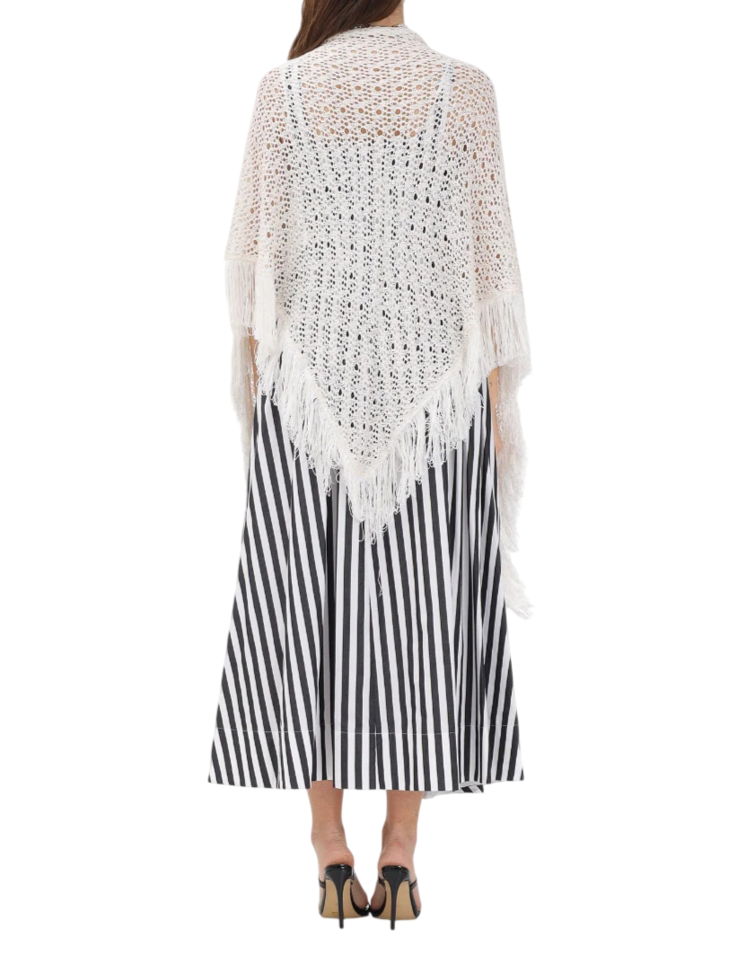 Simona Corsellini scialle in maglia crochet con frange avorio P26CPSLO0301 0359 SIMONA CORSELLINI 